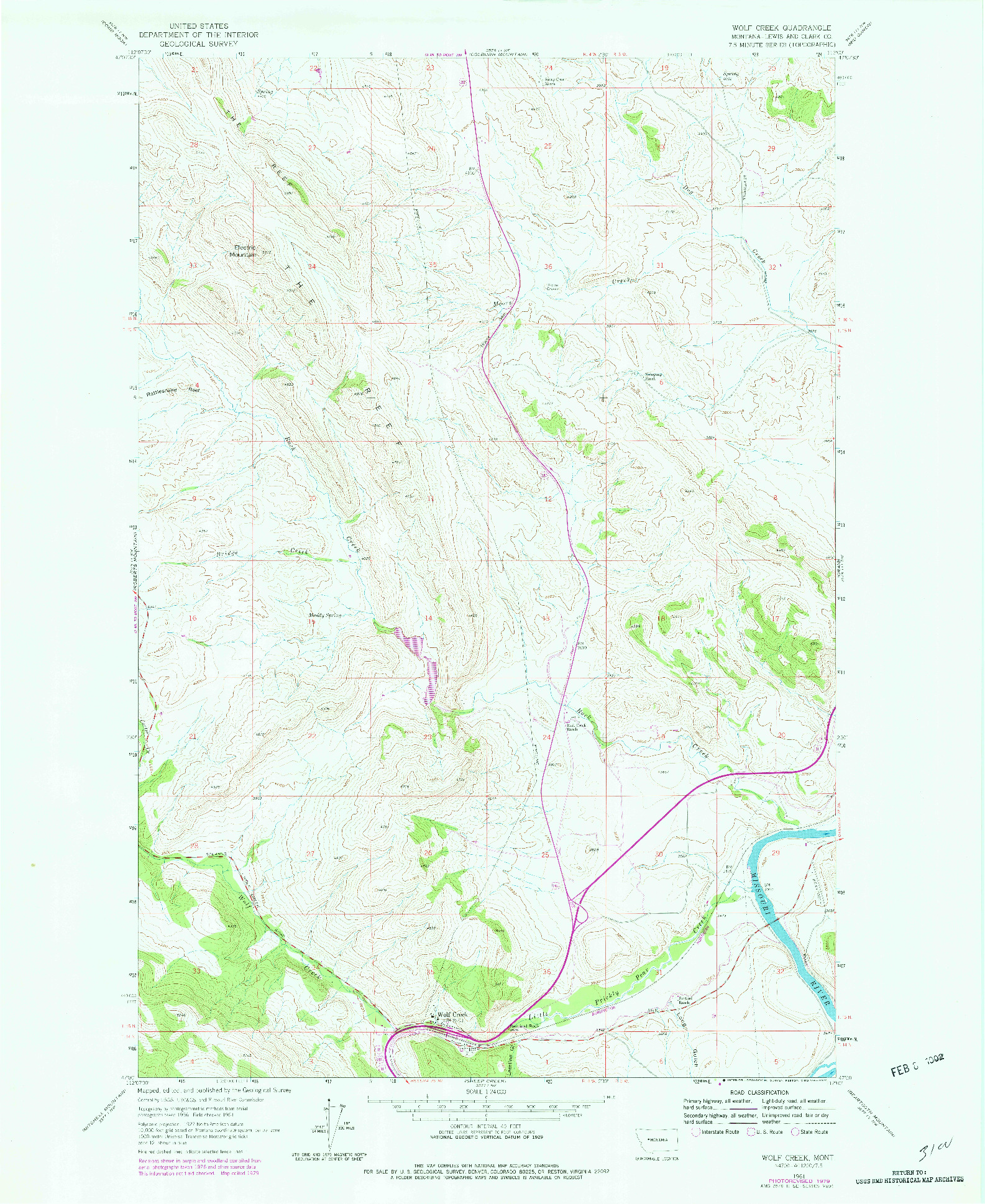 USGS 1:24000-SCALE QUADRANGLE FOR WOLF CREEK, MT 1961