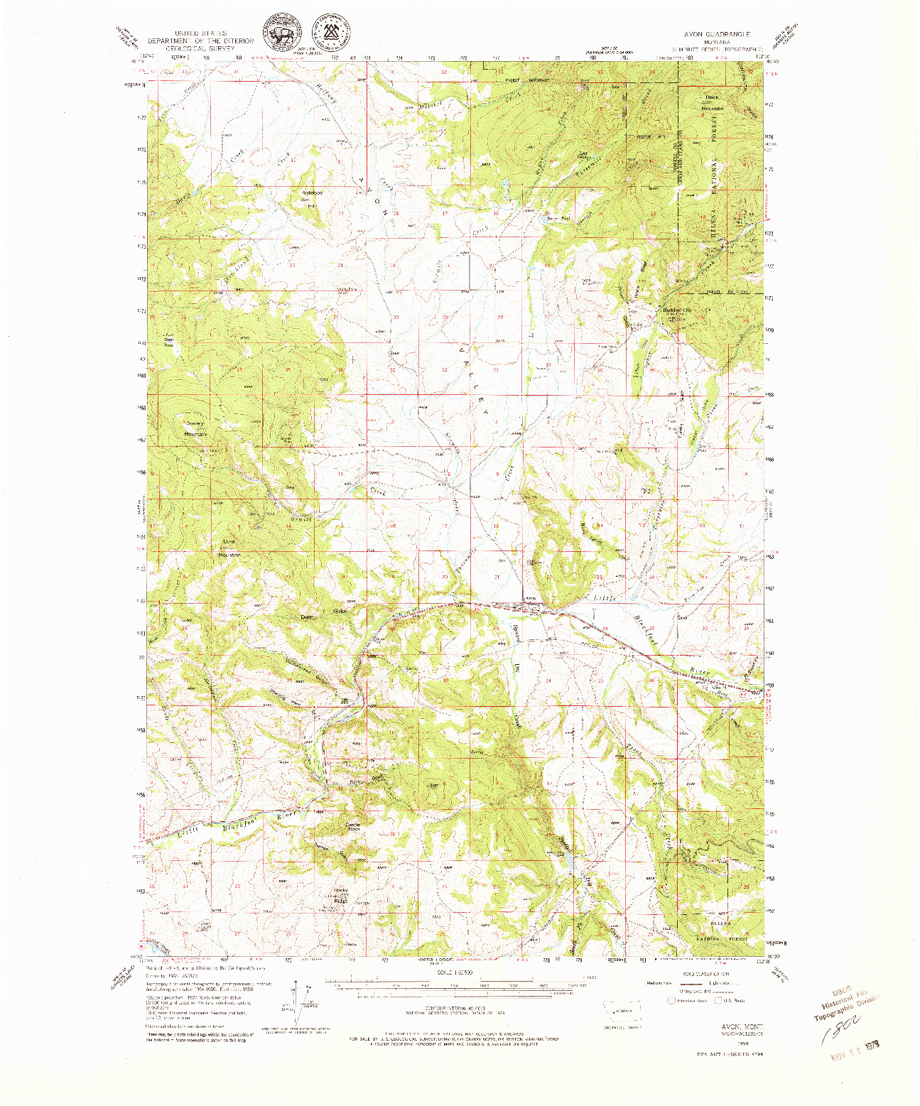 USGS 1:62500-SCALE QUADRANGLE FOR AVON, MT 1958