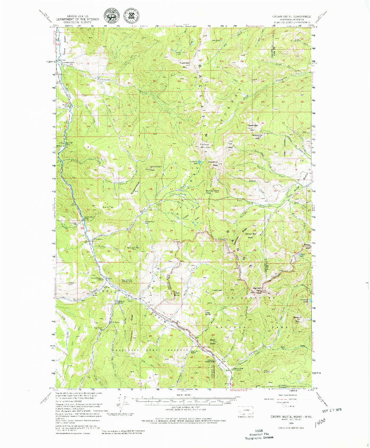 USGS 1:62500-SCALE QUADRANGLE FOR CROWN BUTTE, MT 1955