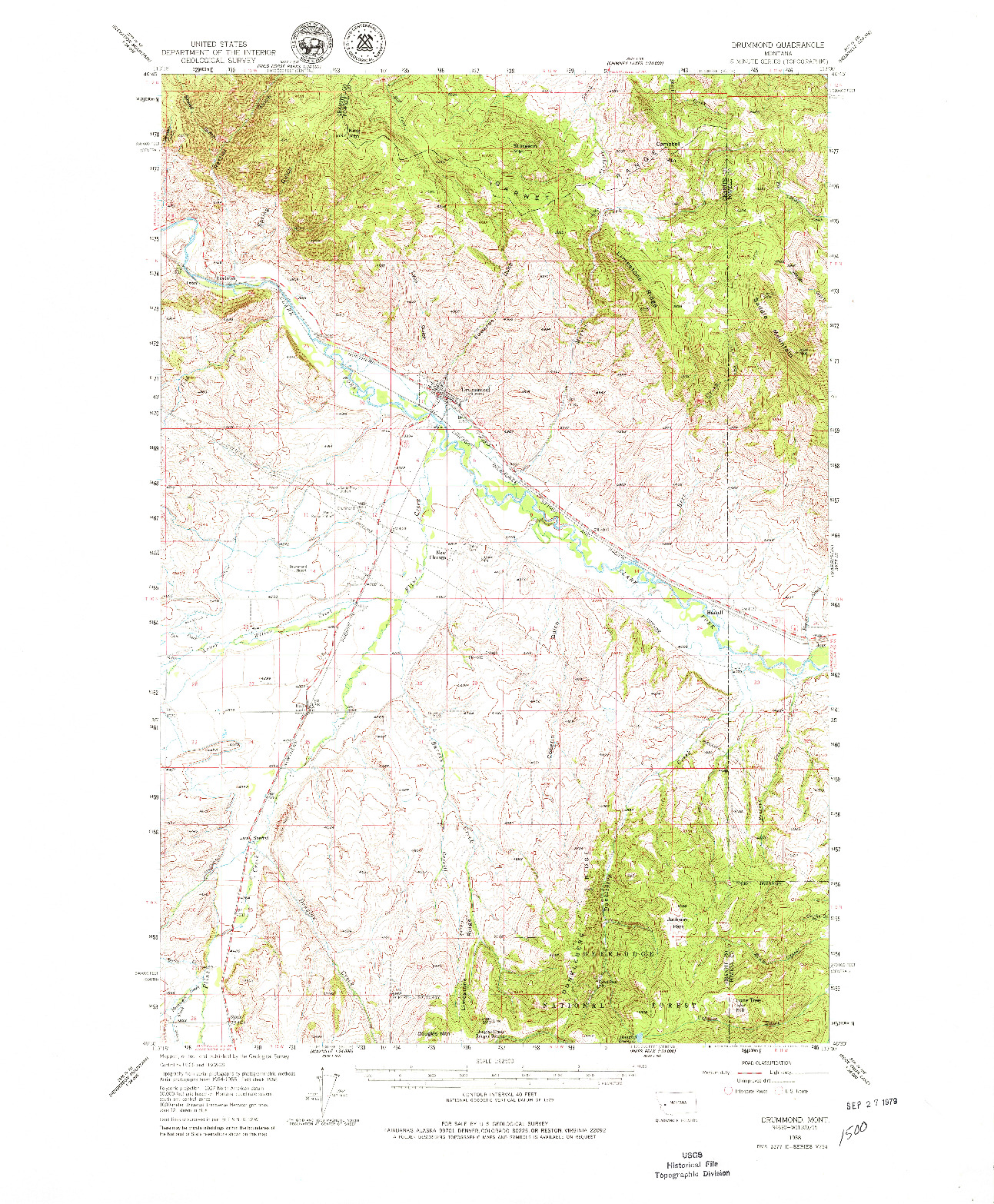 USGS 1:62500-SCALE QUADRANGLE FOR DRUMMOND, MT 1958
