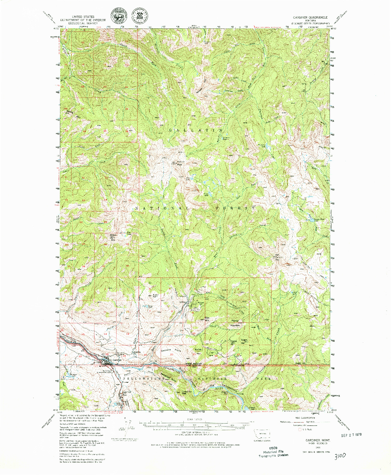 USGS 1:62500-SCALE QUADRANGLE FOR GARDINER, MT 1955