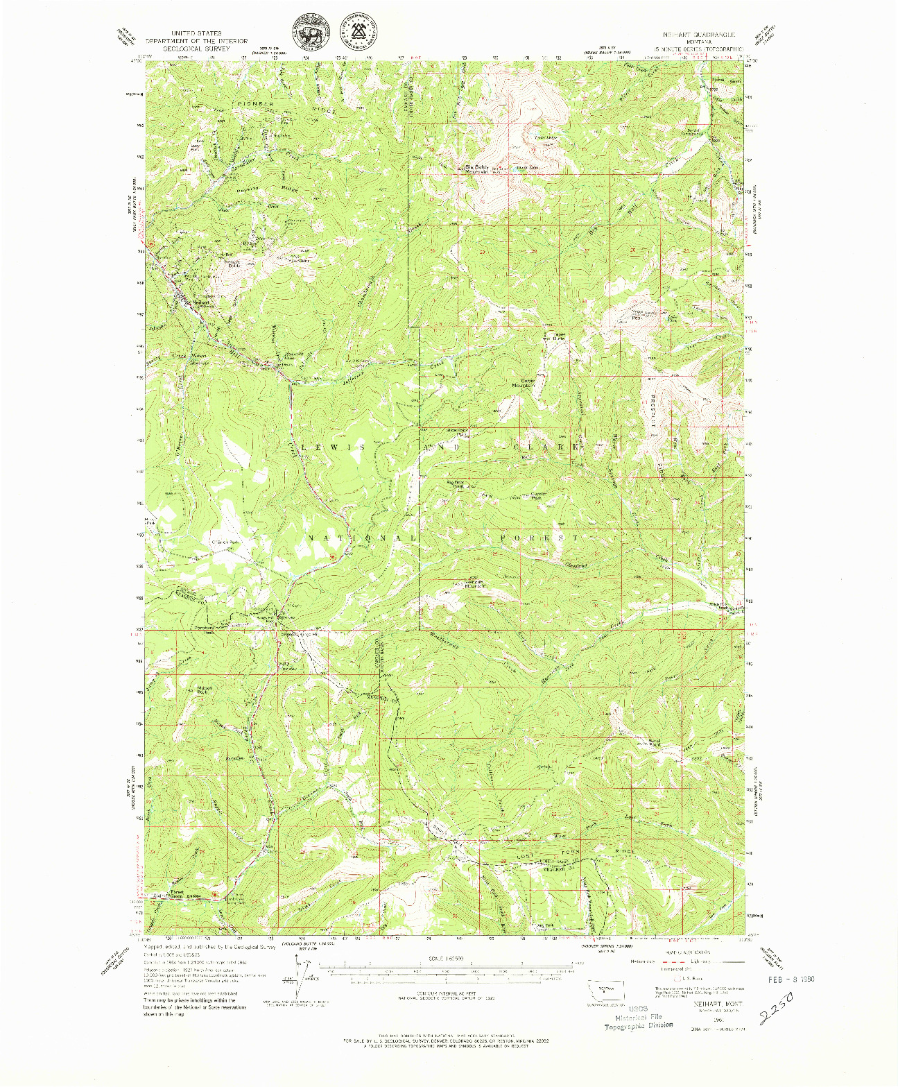 USGS 1:62500-SCALE QUADRANGLE FOR NEIHART, MT 1961