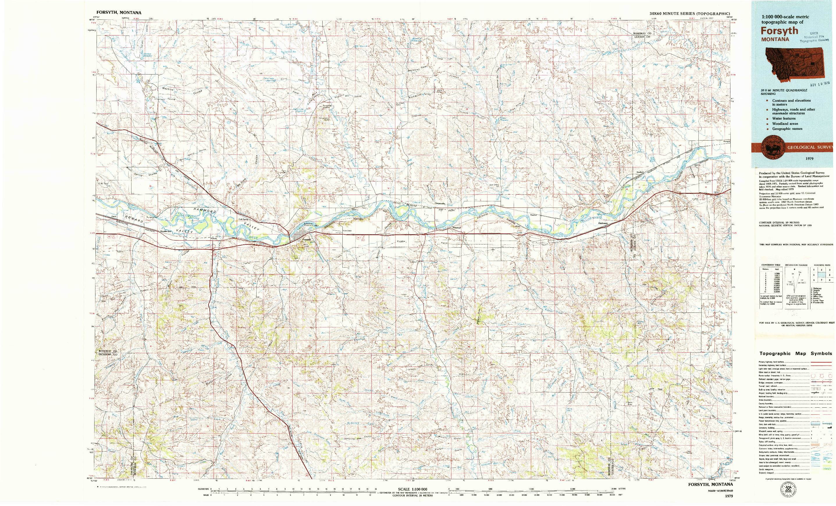USGS 1:100000-SCALE QUADRANGLE FOR FORSYTH, MT 1979