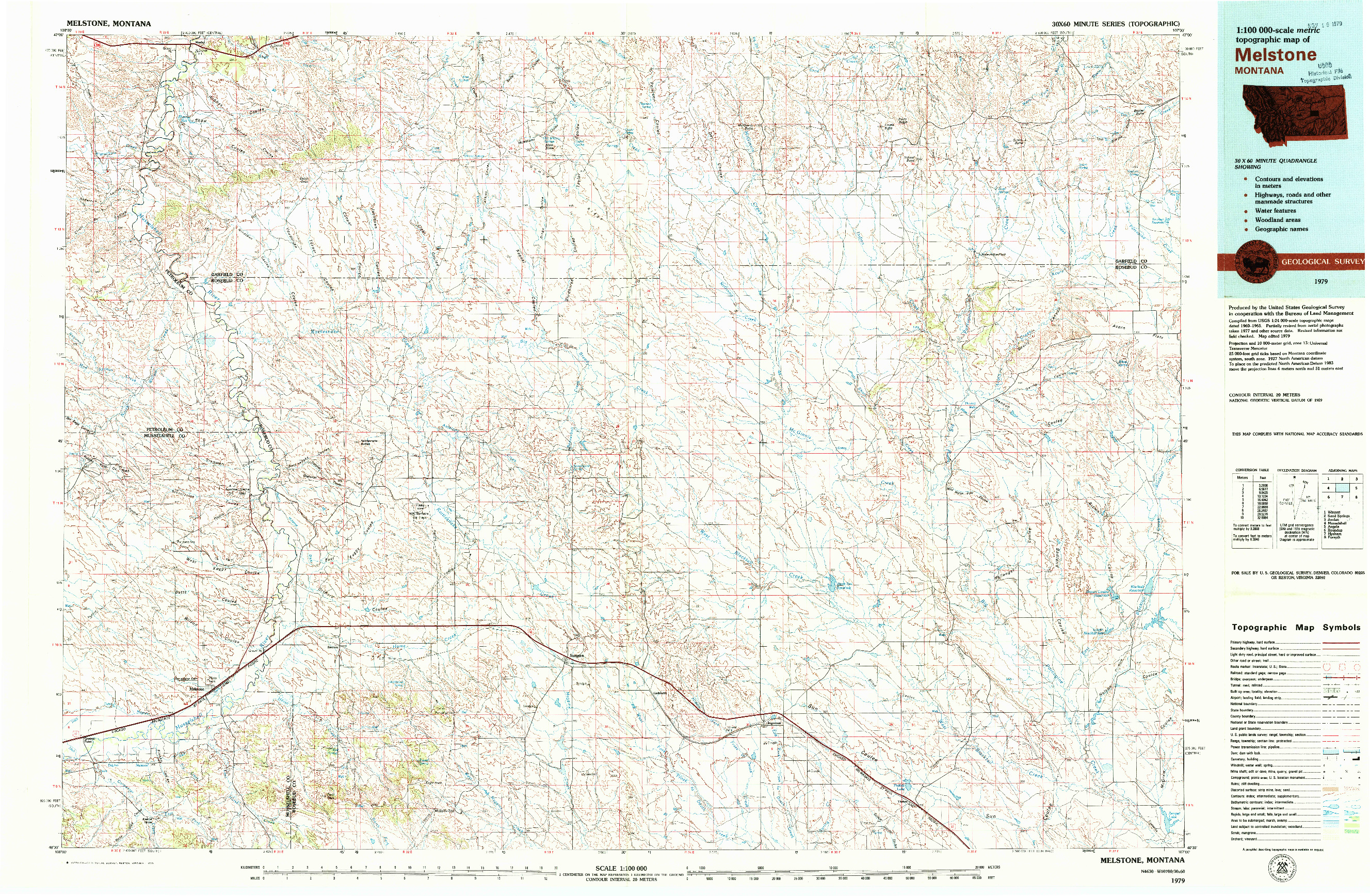 USGS 1:100000-SCALE QUADRANGLE FOR MELSTONE, MT 1979