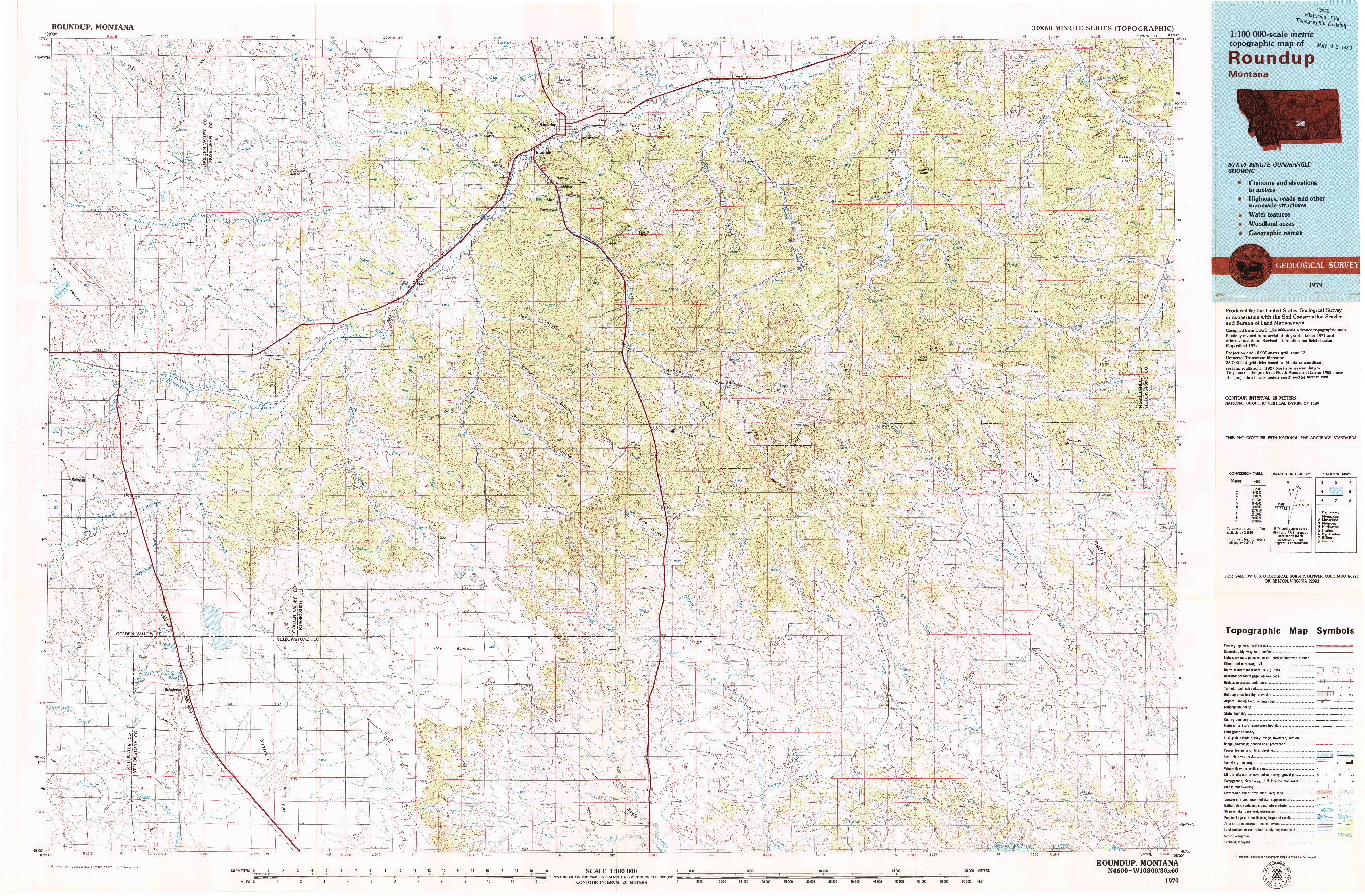USGS 1:100000-SCALE QUADRANGLE FOR ROUNDUP, MT 1979