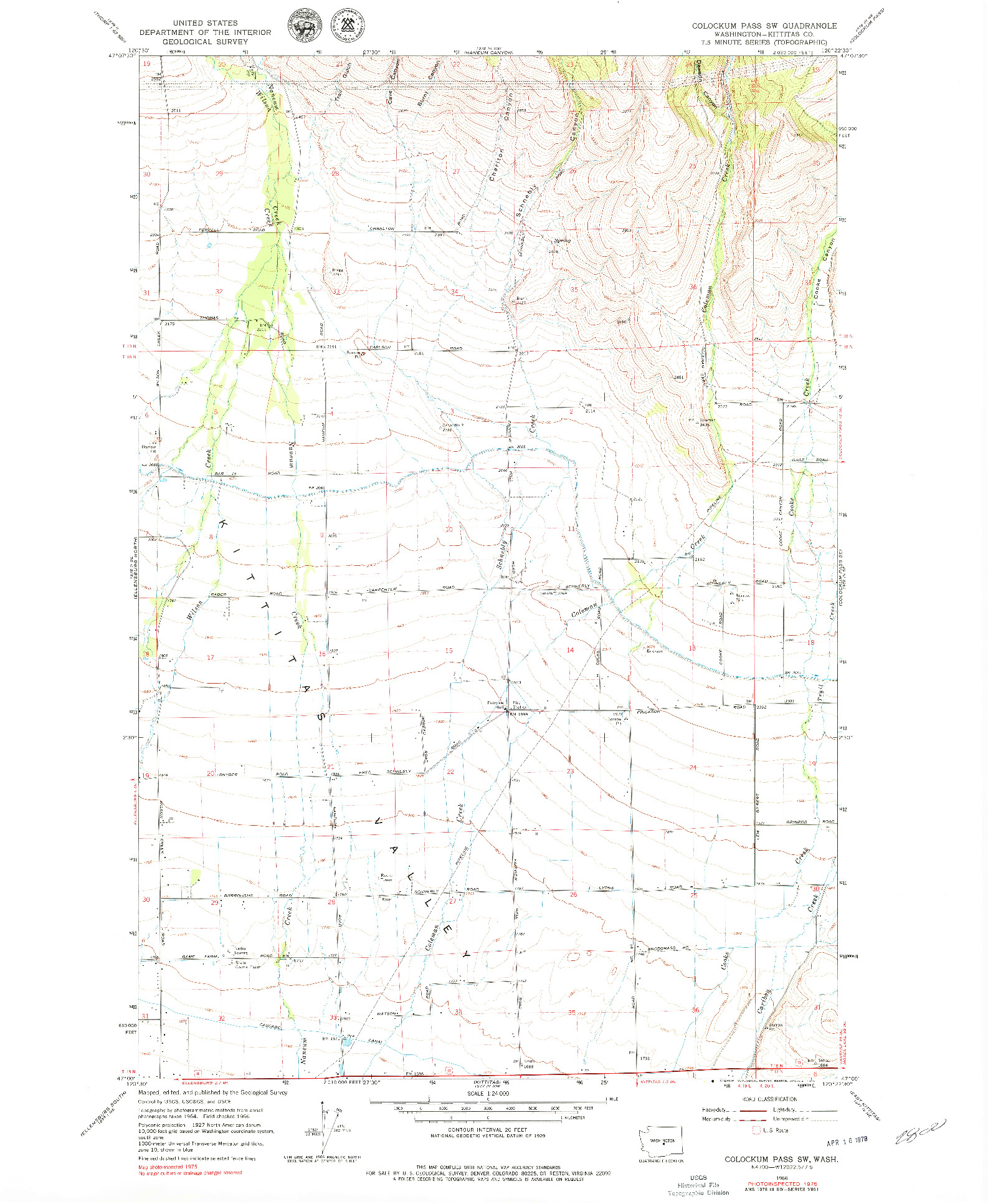 USGS 1:24000-SCALE QUADRANGLE FOR COLOCKUM PASS SW, WA 1966
