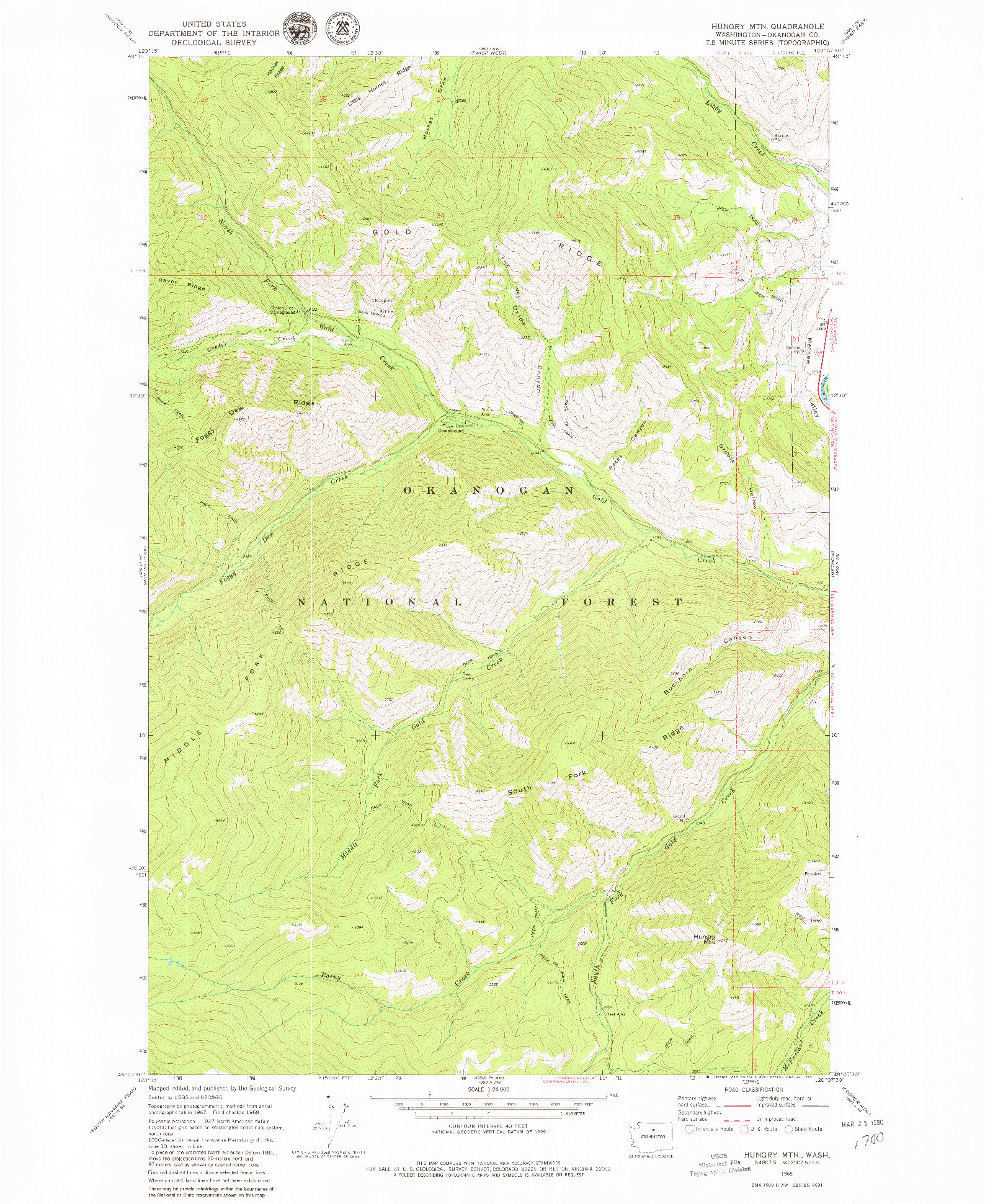 USGS 1:24000-SCALE QUADRANGLE FOR HUNGRY MTN, WA 1968