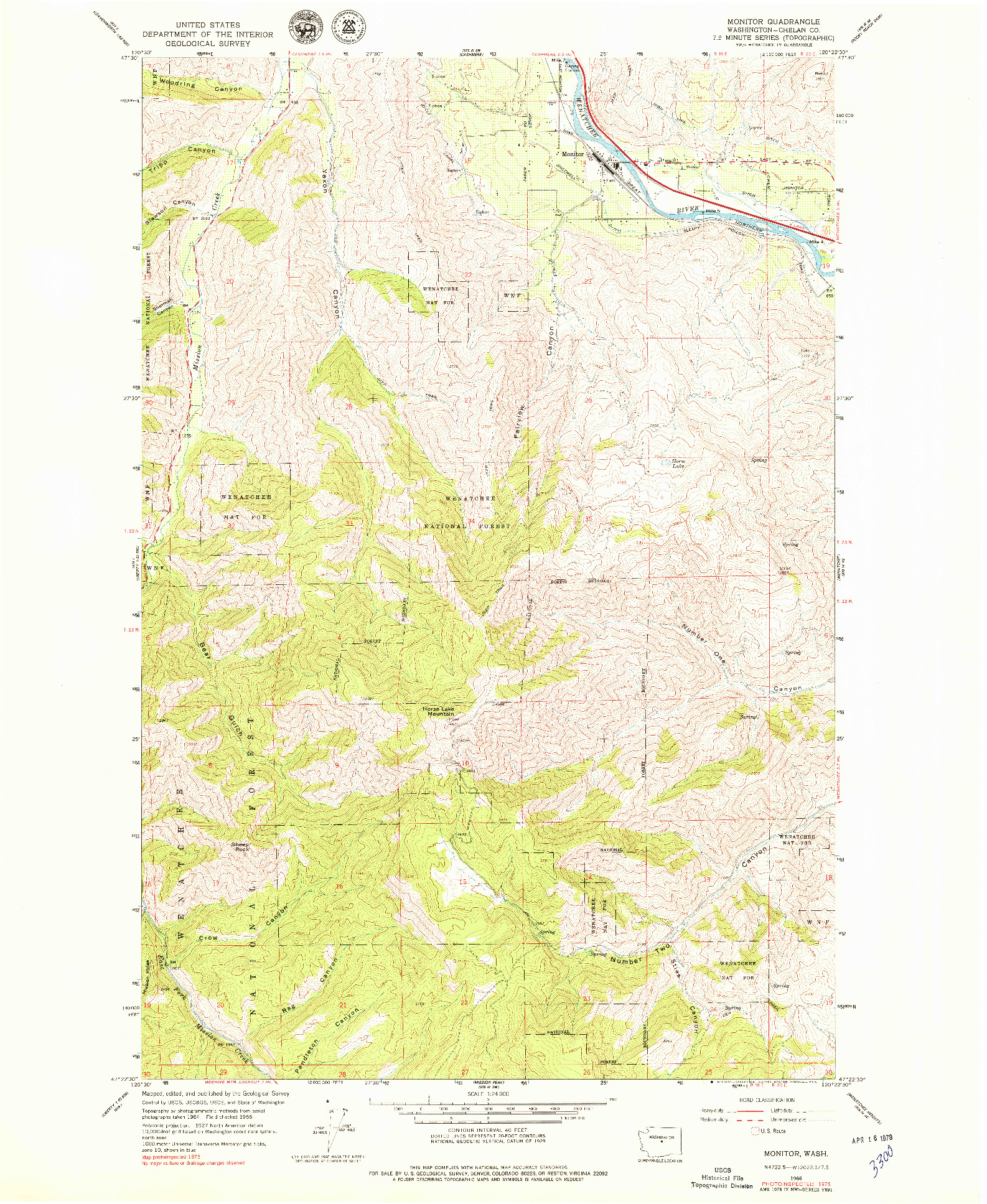 USGS 1:24000-SCALE QUADRANGLE FOR MONITOR, WA 1966