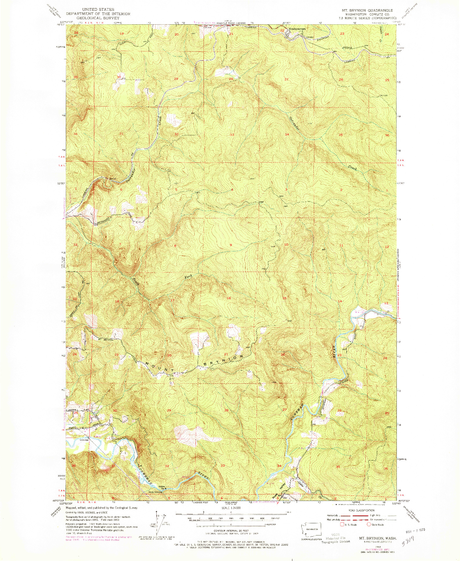 USGS 1:24000-SCALE QUADRANGLE FOR MT. BRYNION, WA 1953