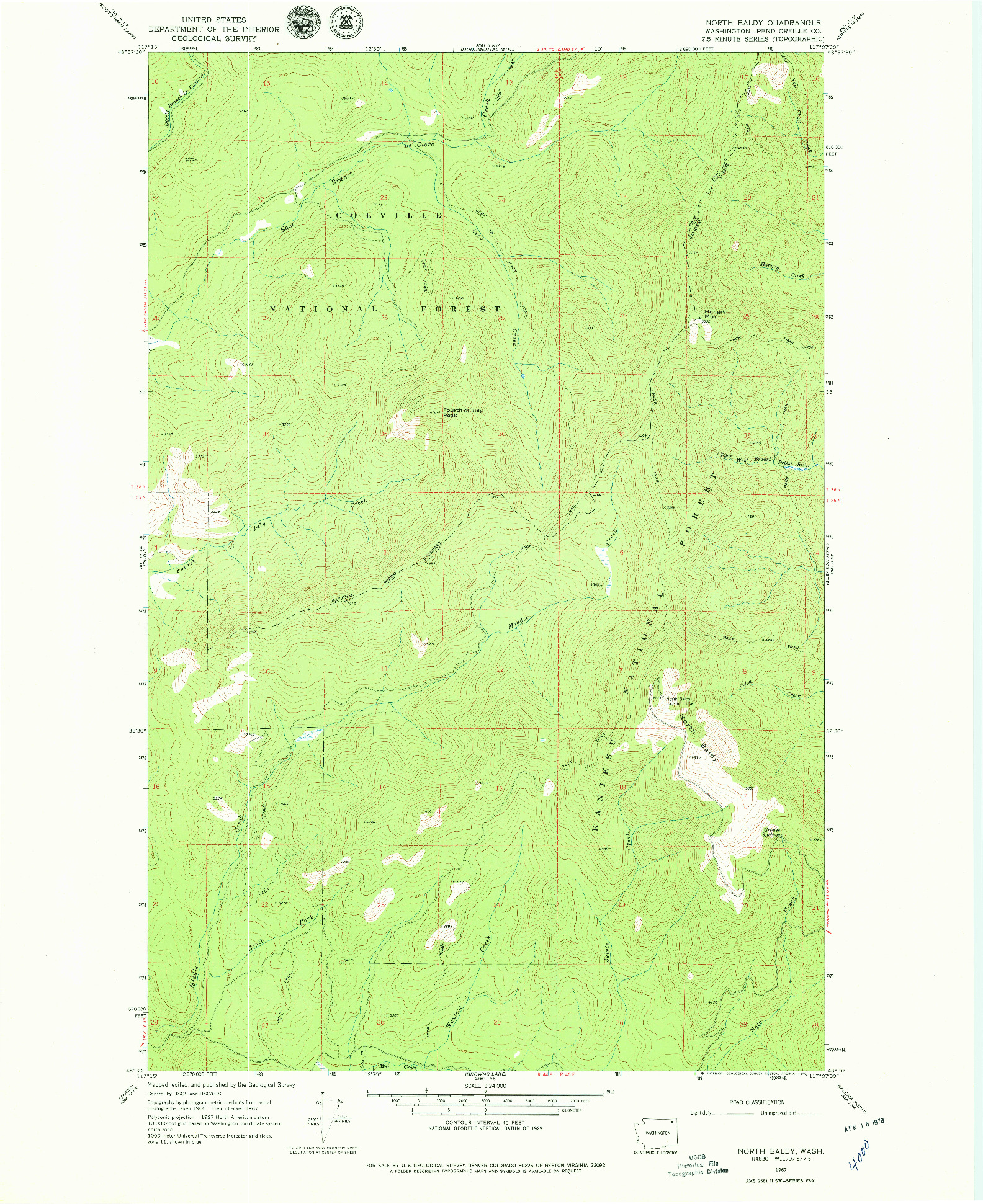 USGS 1:24000-SCALE QUADRANGLE FOR NORTH BALDY, WA 1967