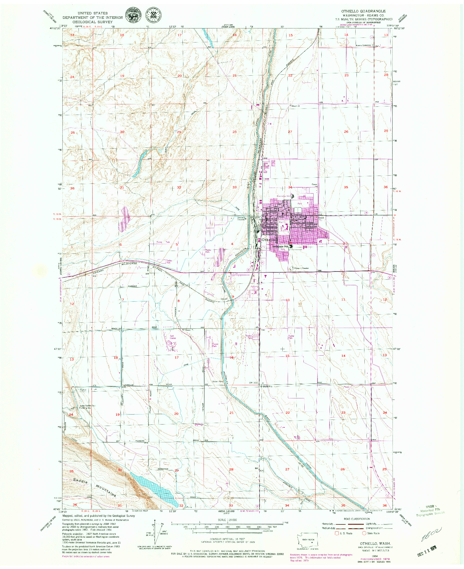 USGS 1:24000-SCALE QUADRANGLE FOR OTHELLO, WA 1954