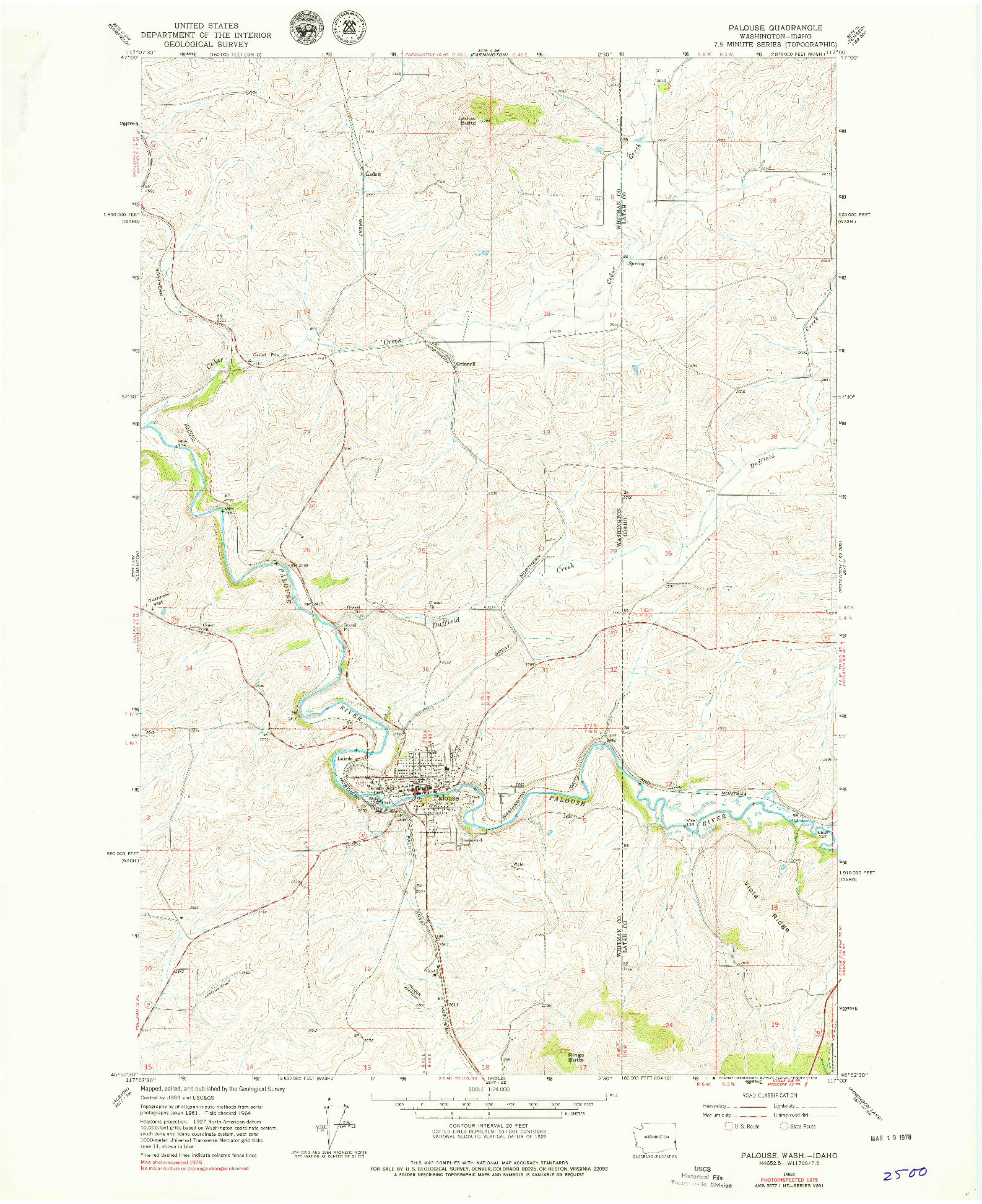 USGS 1:24000-SCALE QUADRANGLE FOR PALOUSE, WA 1964