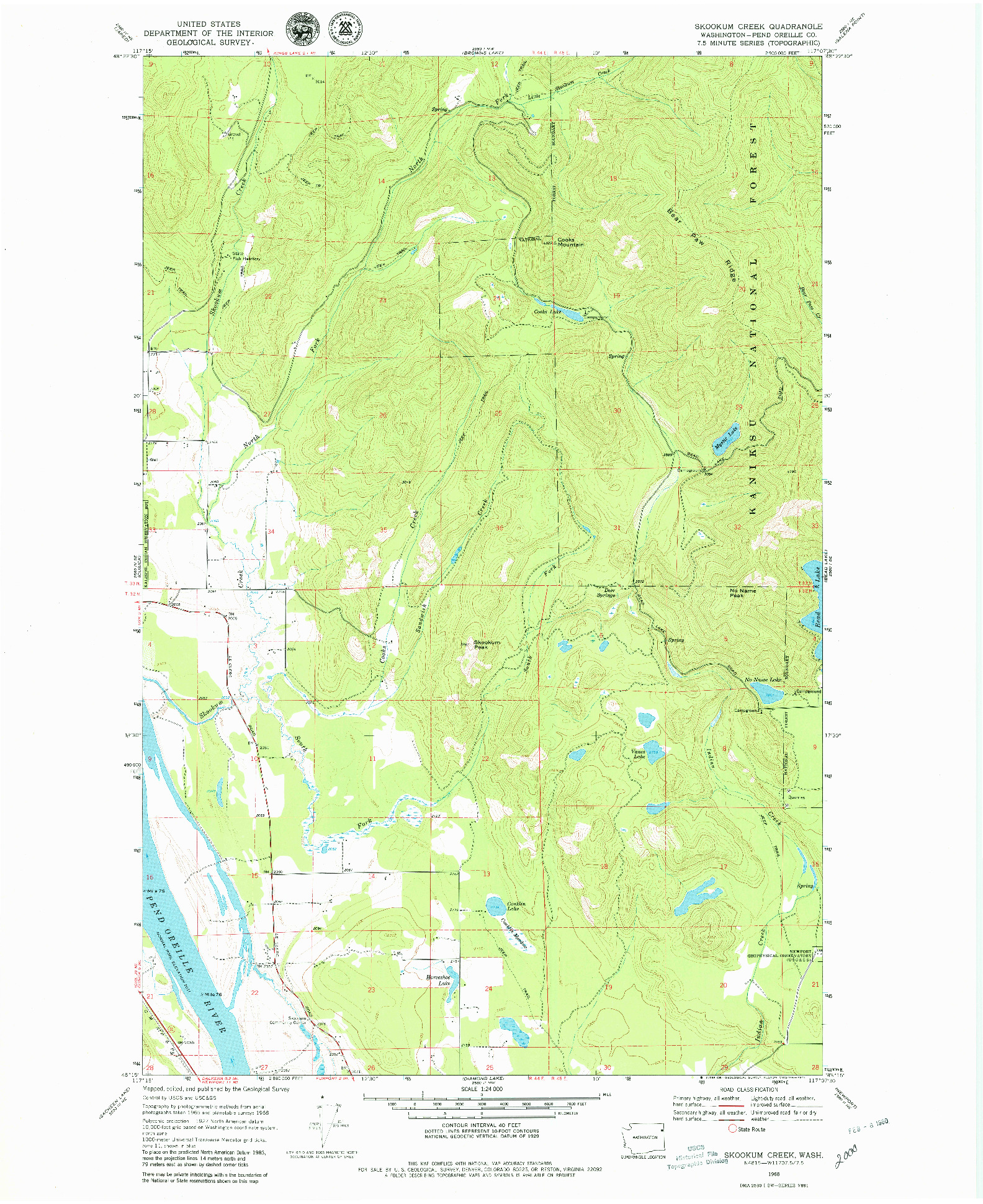 USGS 1:24000-SCALE QUADRANGLE FOR SKOOKUM CREEK, WA 1968