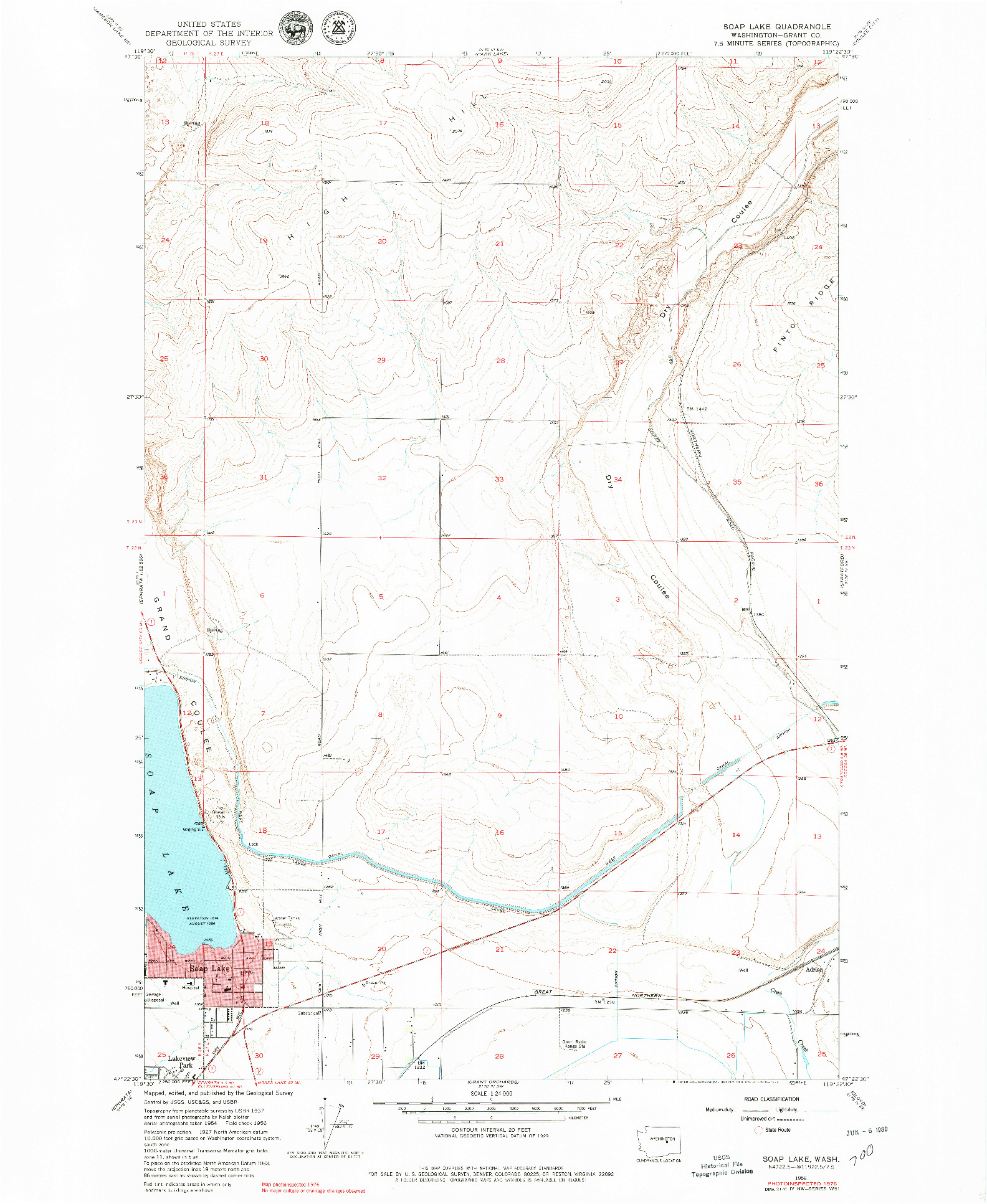 USGS 1:24000-SCALE QUADRANGLE FOR SOAP LAKE, WA 1956