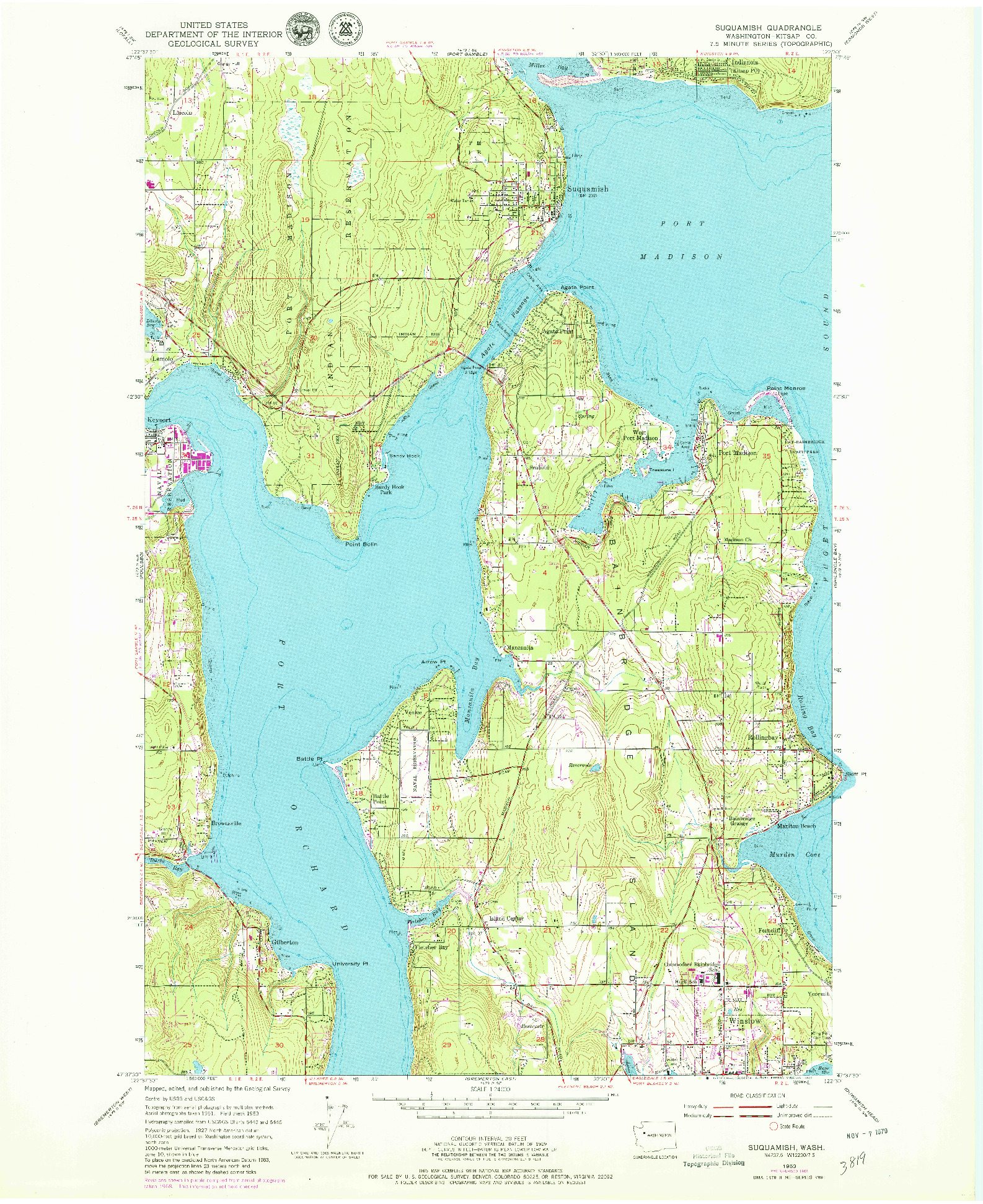 USGS 1:24000-SCALE QUADRANGLE FOR SUQUAMISH, WA 1953