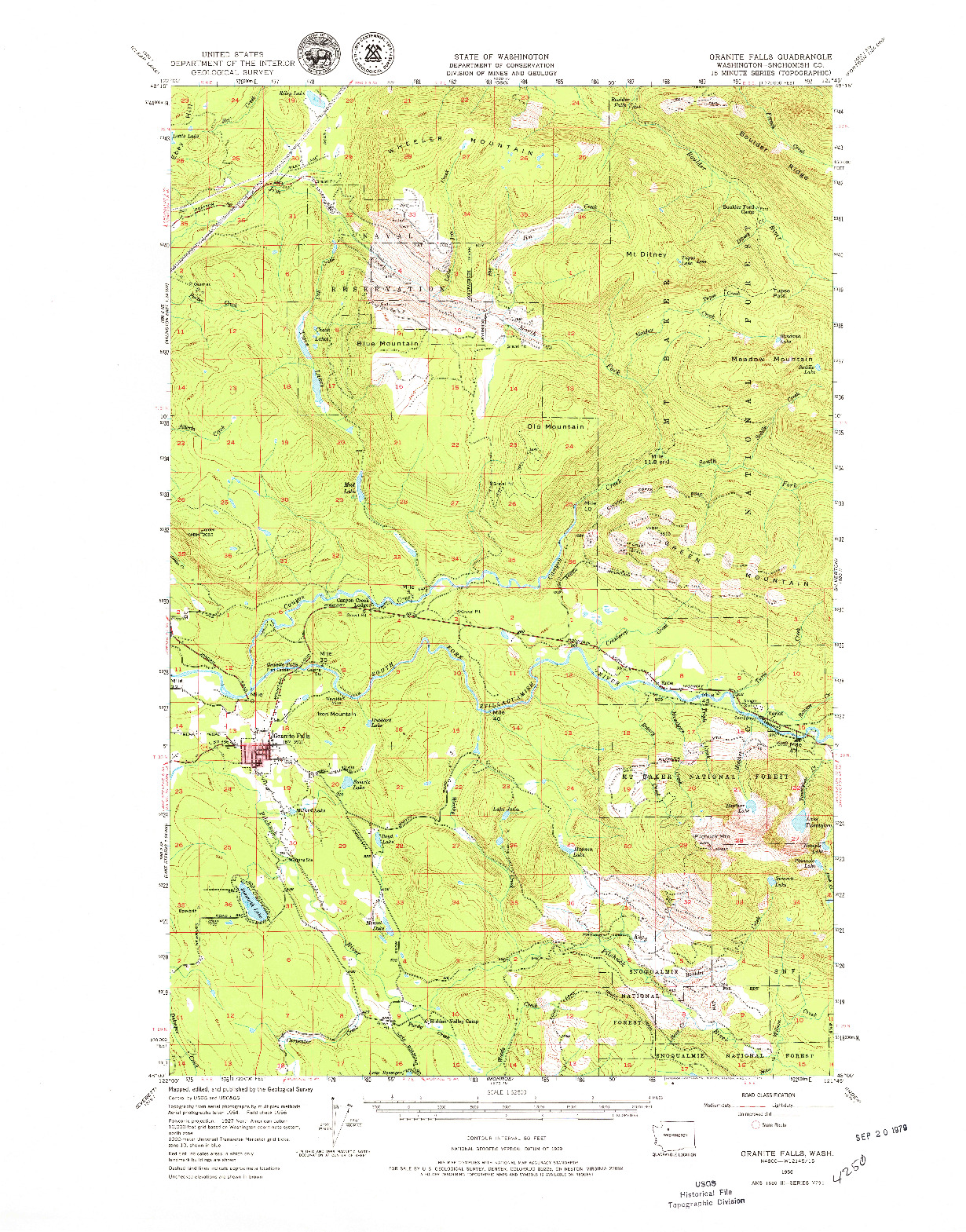 USGS 1:62500-SCALE QUADRANGLE FOR GRANITE FALLS, WA 1956