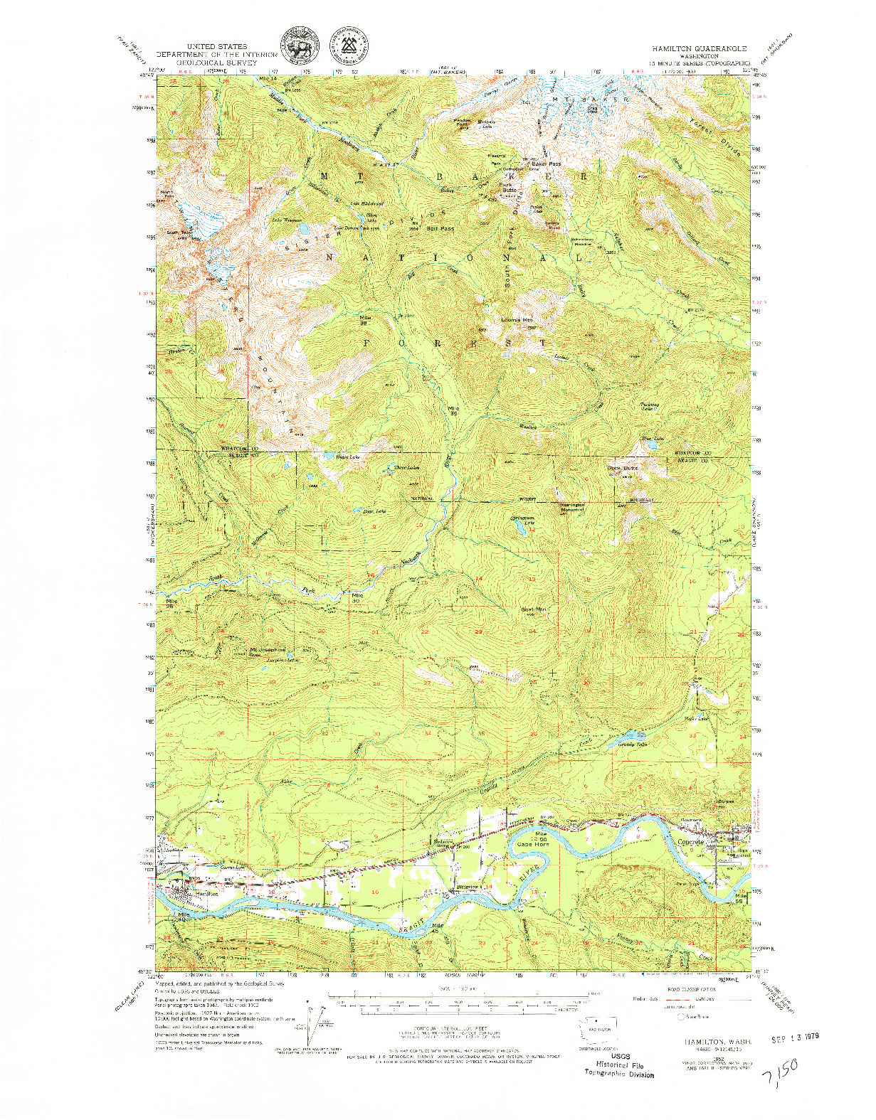 USGS 1:62500-SCALE QUADRANGLE FOR HAMILTON, WA 1973