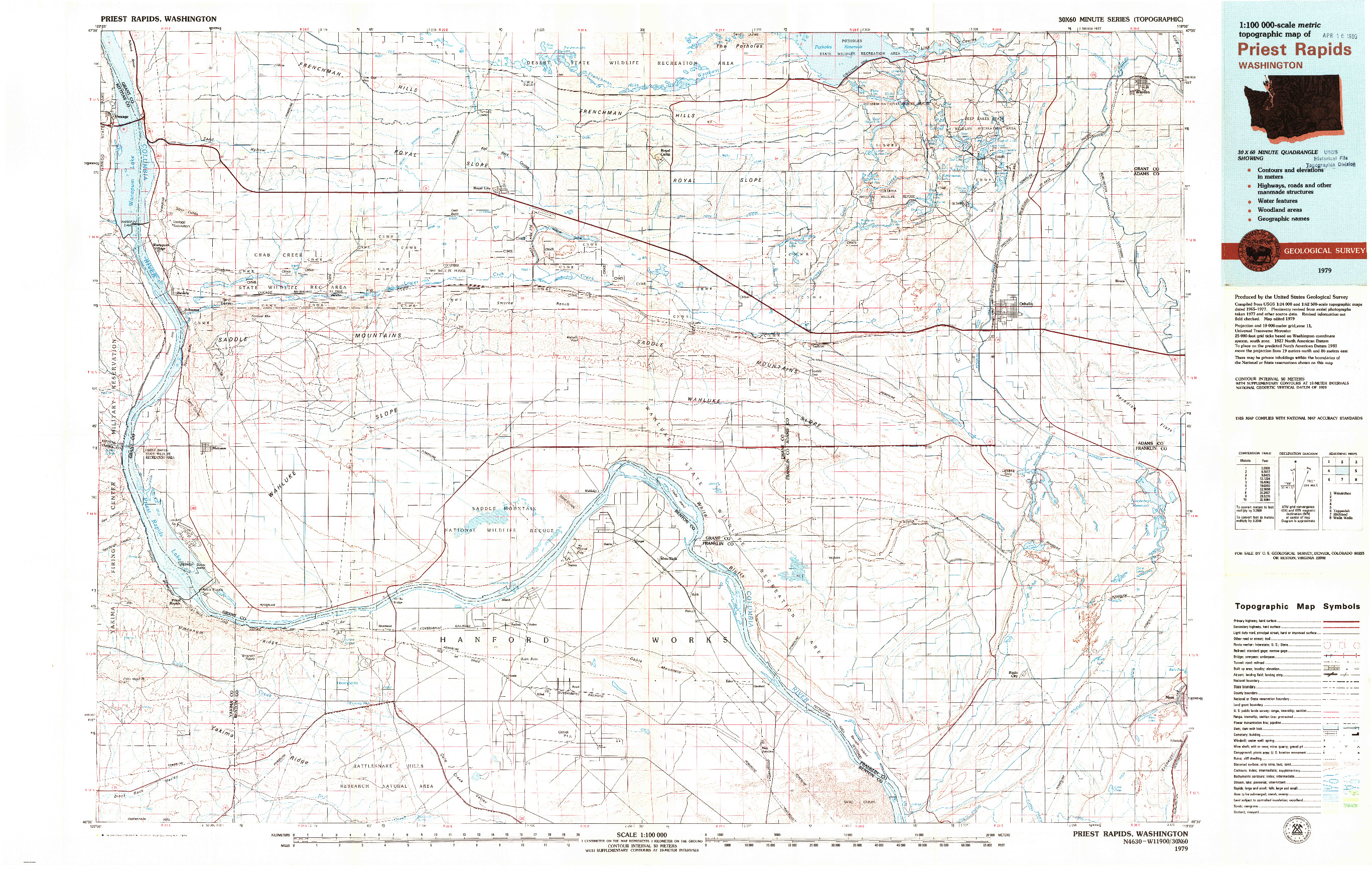 USGS 1:100000-SCALE QUADRANGLE FOR PRIEST RAPIDS, WA 1979