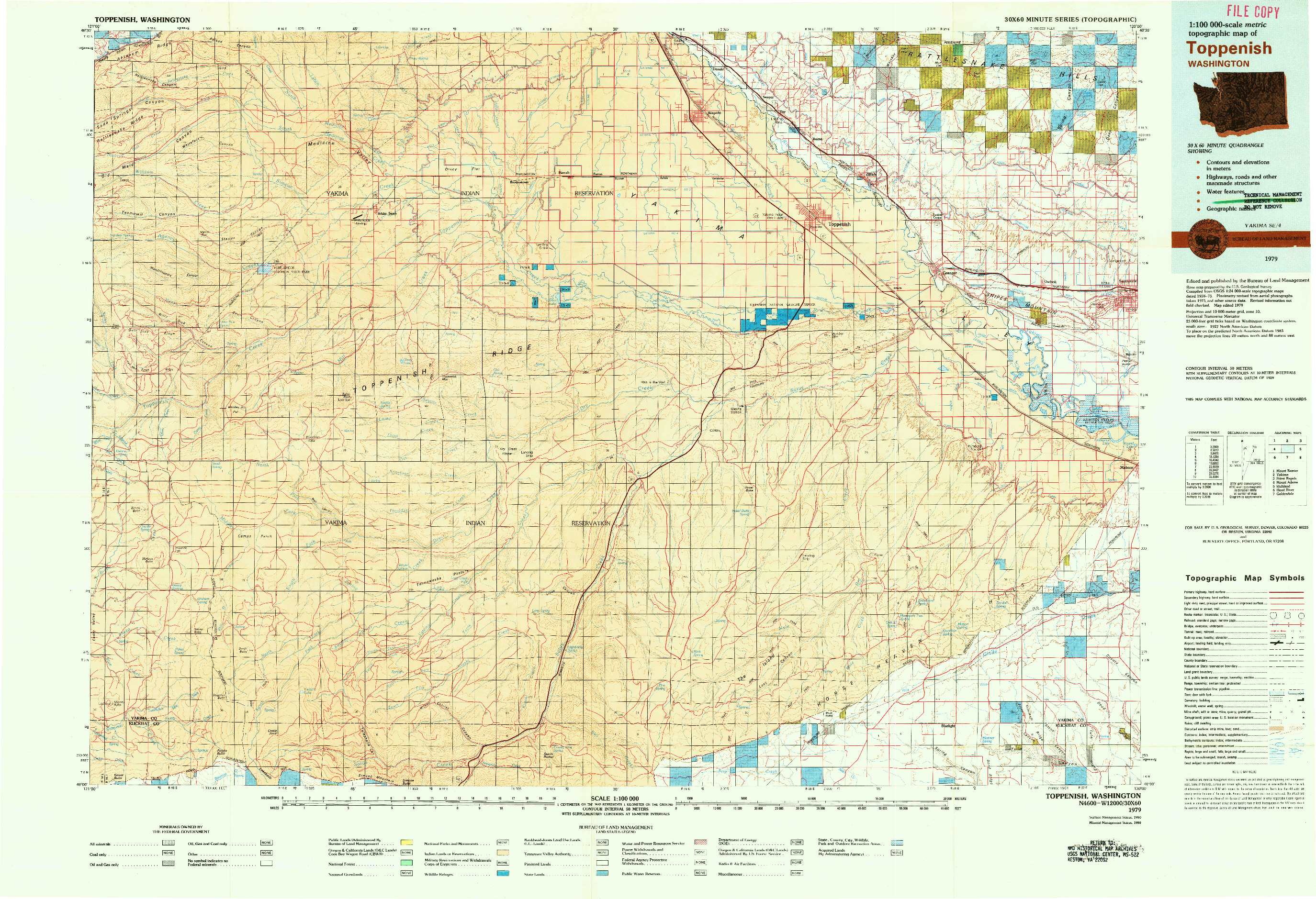 USGS 1:100000-SCALE QUADRANGLE FOR TOPPENISH, WA 1979