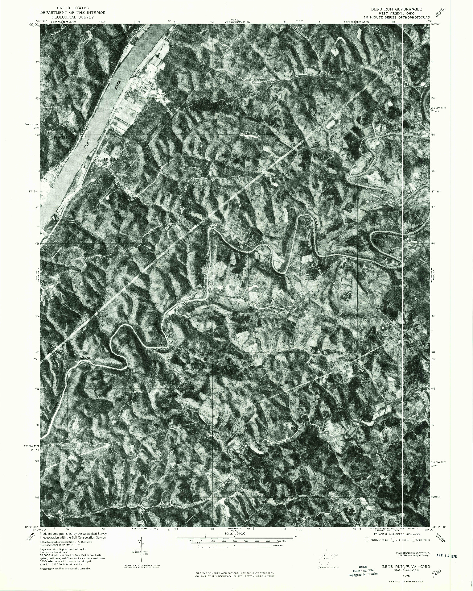 USGS 1:24000-SCALE QUADRANGLE FOR BENS RUN, WV 1975