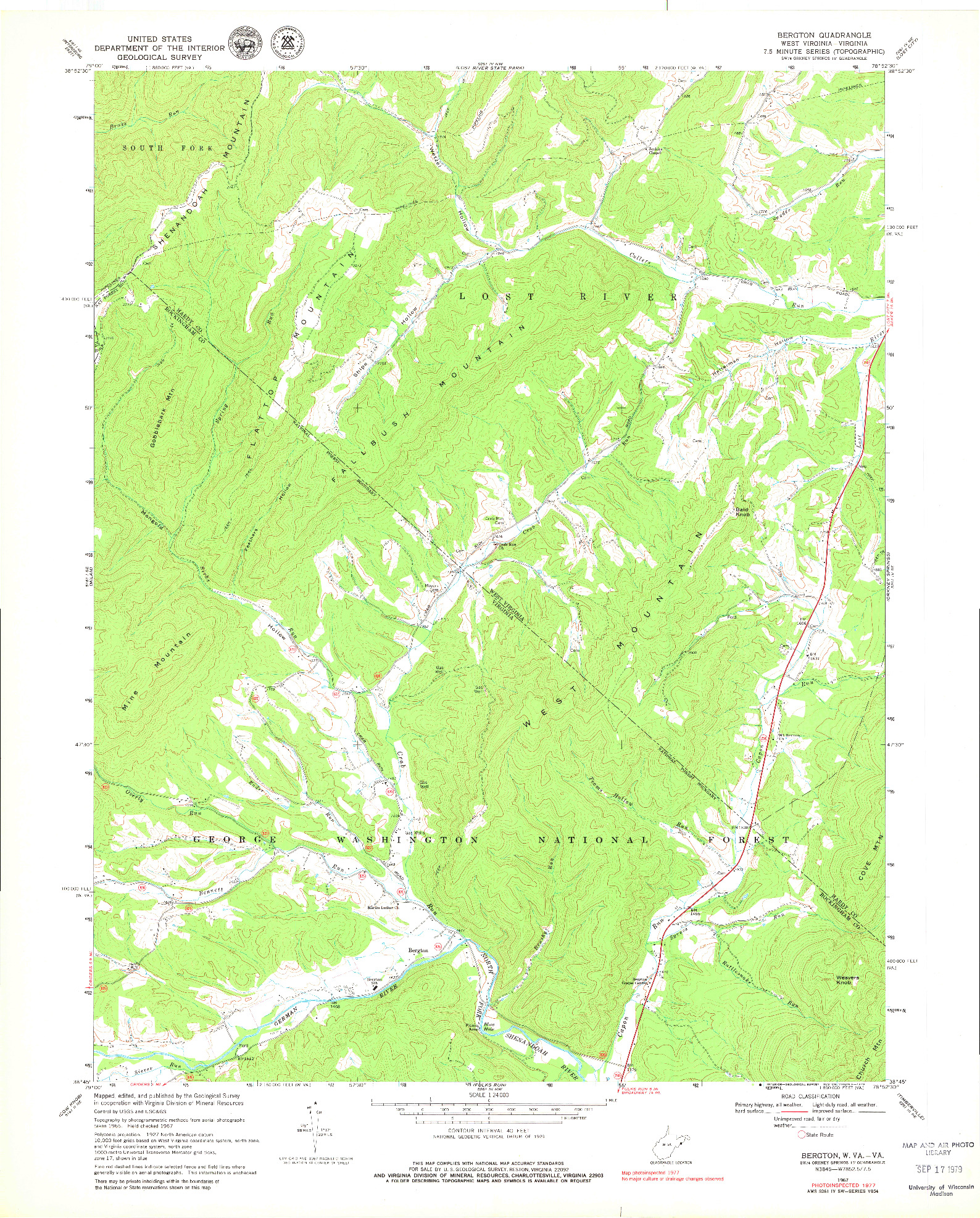 USGS 1:24000-SCALE QUADRANGLE FOR BERGTON, WV 1967