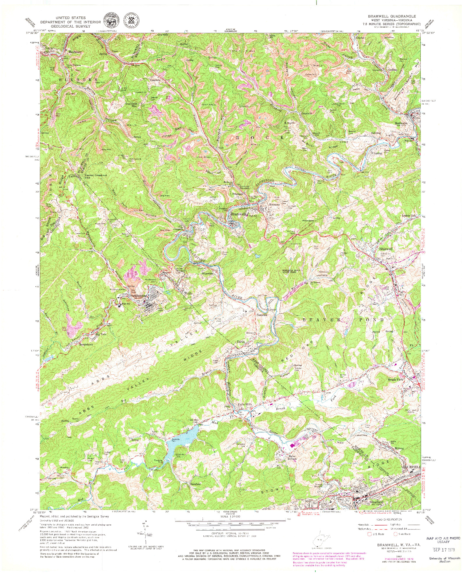 USGS 1:24000-SCALE QUADRANGLE FOR BRAMWELL, WV 1962