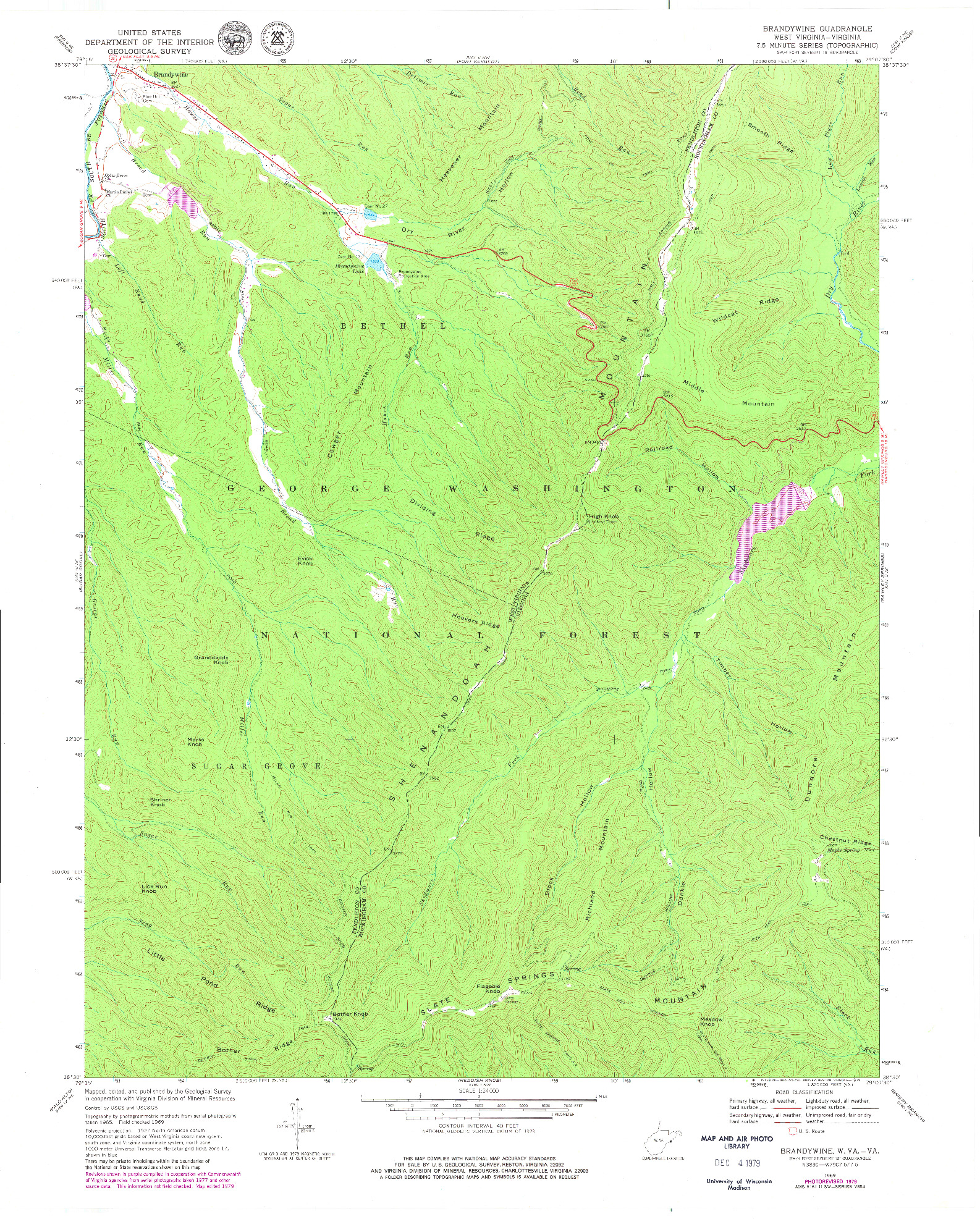 USGS 1:24000-SCALE QUADRANGLE FOR BRANDYWINE, WV 1969