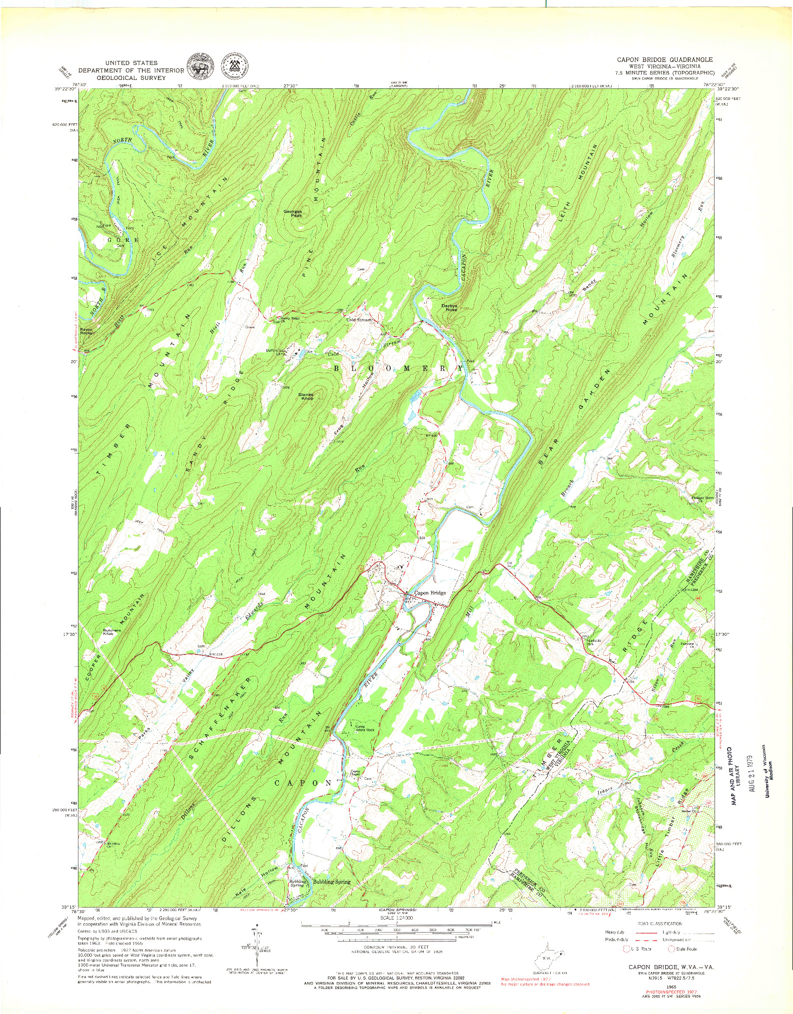 USGS 1:24000-SCALE QUADRANGLE FOR CAPON BRIDGE, WV 1965