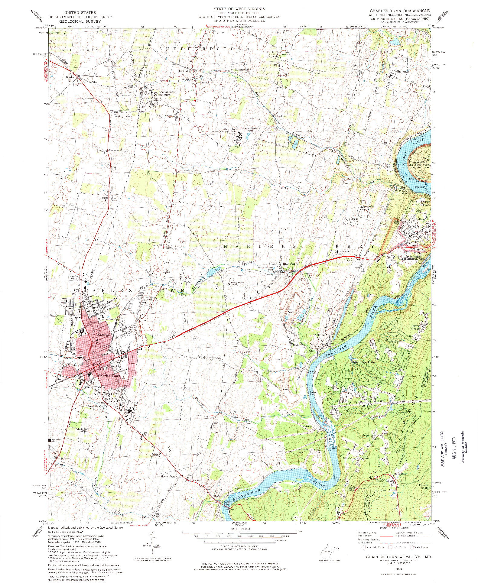 USGS 1:24000-SCALE QUADRANGLE FOR CHARLES TOWN, WV 1978