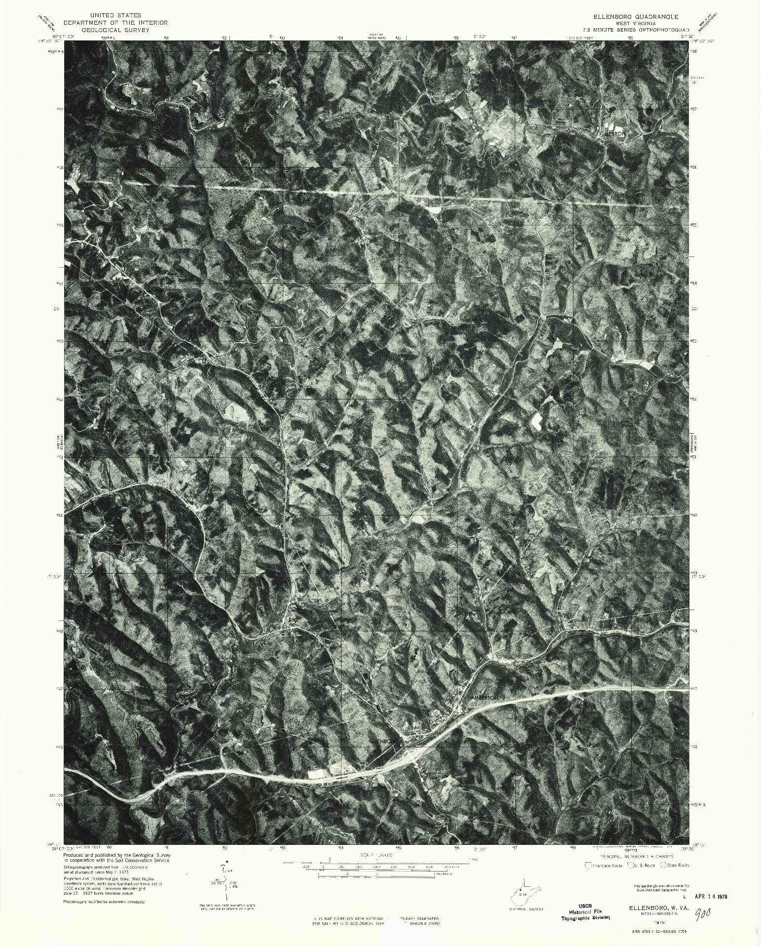 USGS 1:24000-SCALE QUADRANGLE FOR ELLENBORO, WV 1975