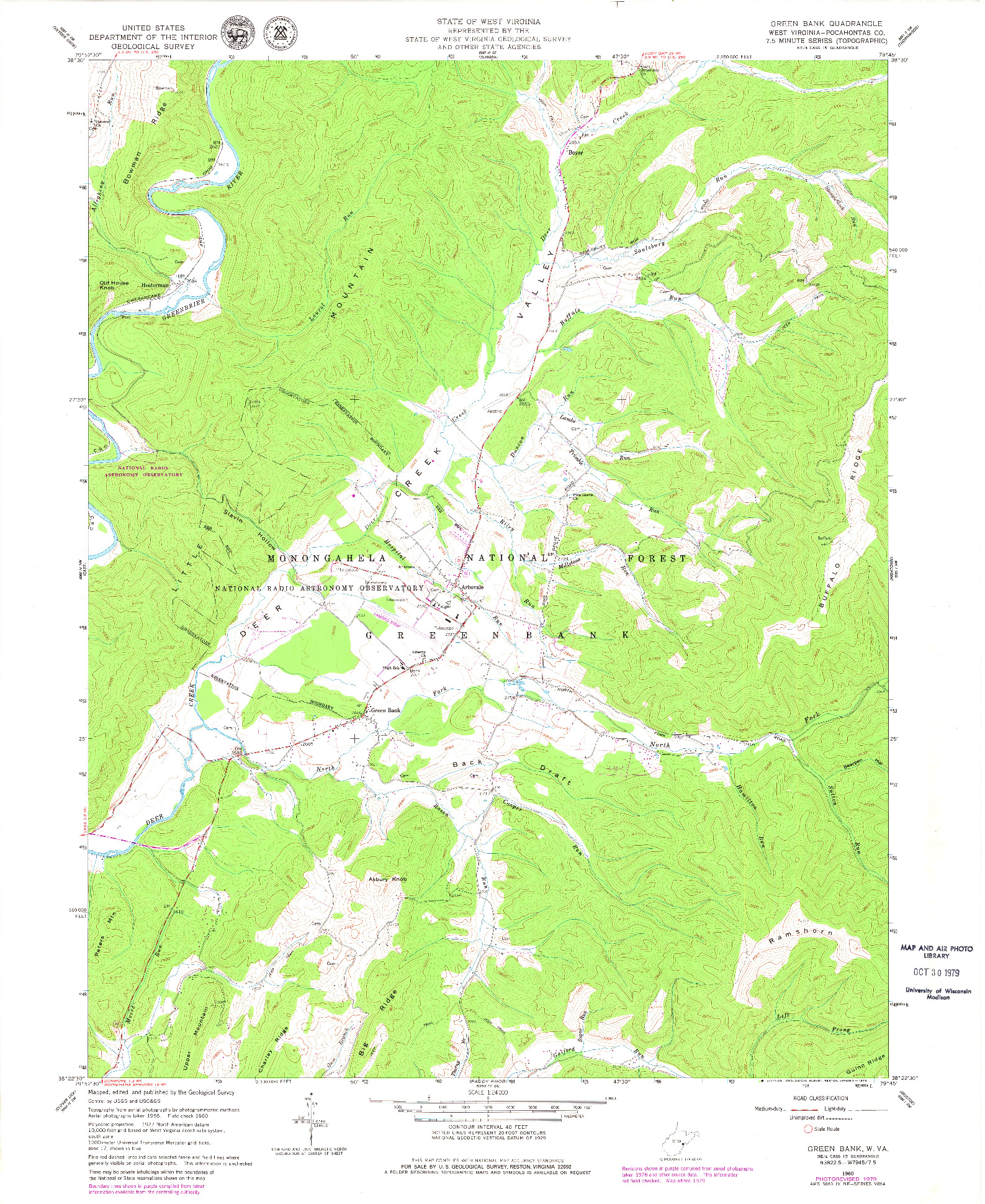 USGS 1:24000-SCALE QUADRANGLE FOR GREEN BANK, WV 1960