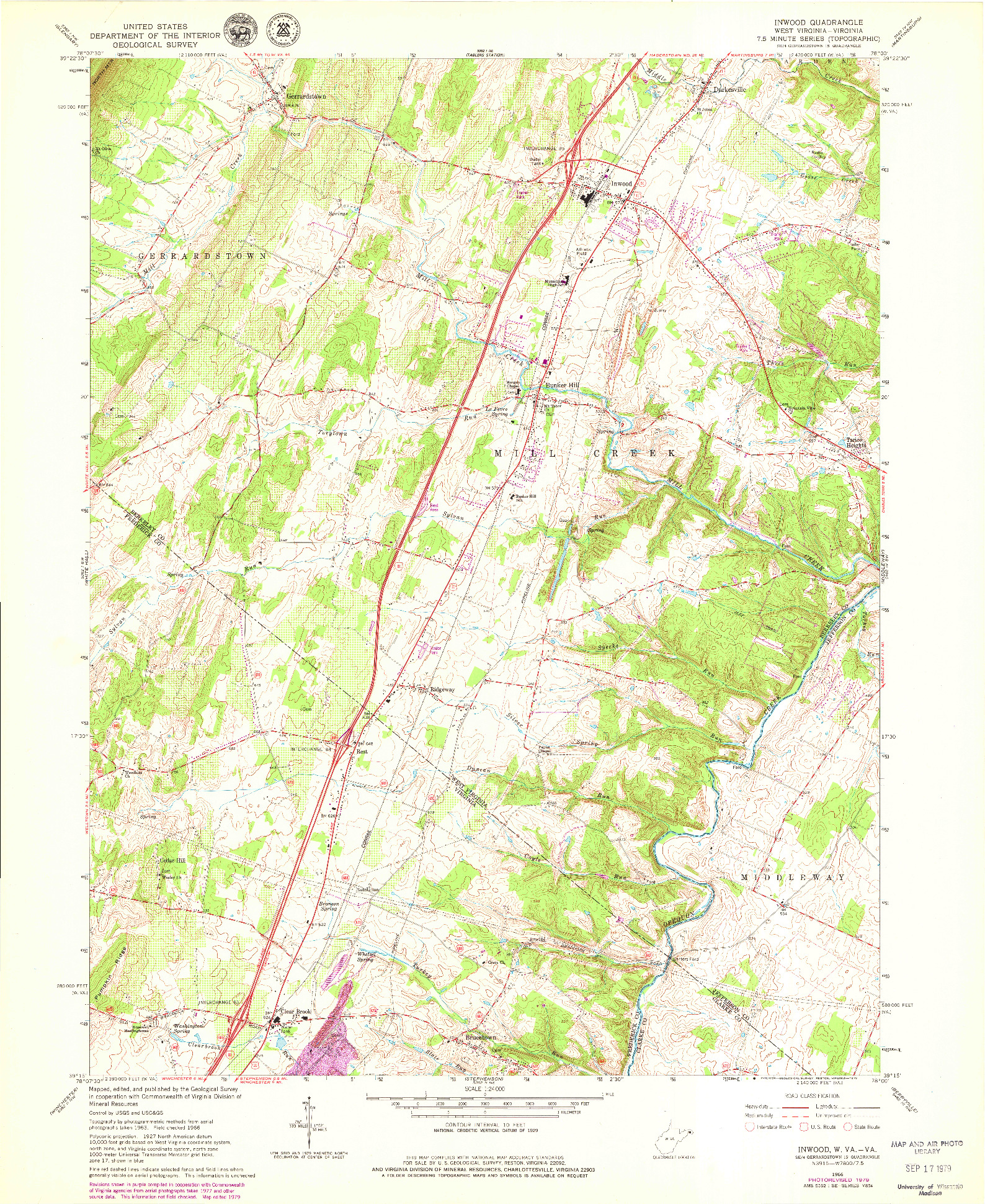 USGS 1:24000-SCALE QUADRANGLE FOR INWOOD, WV 1966