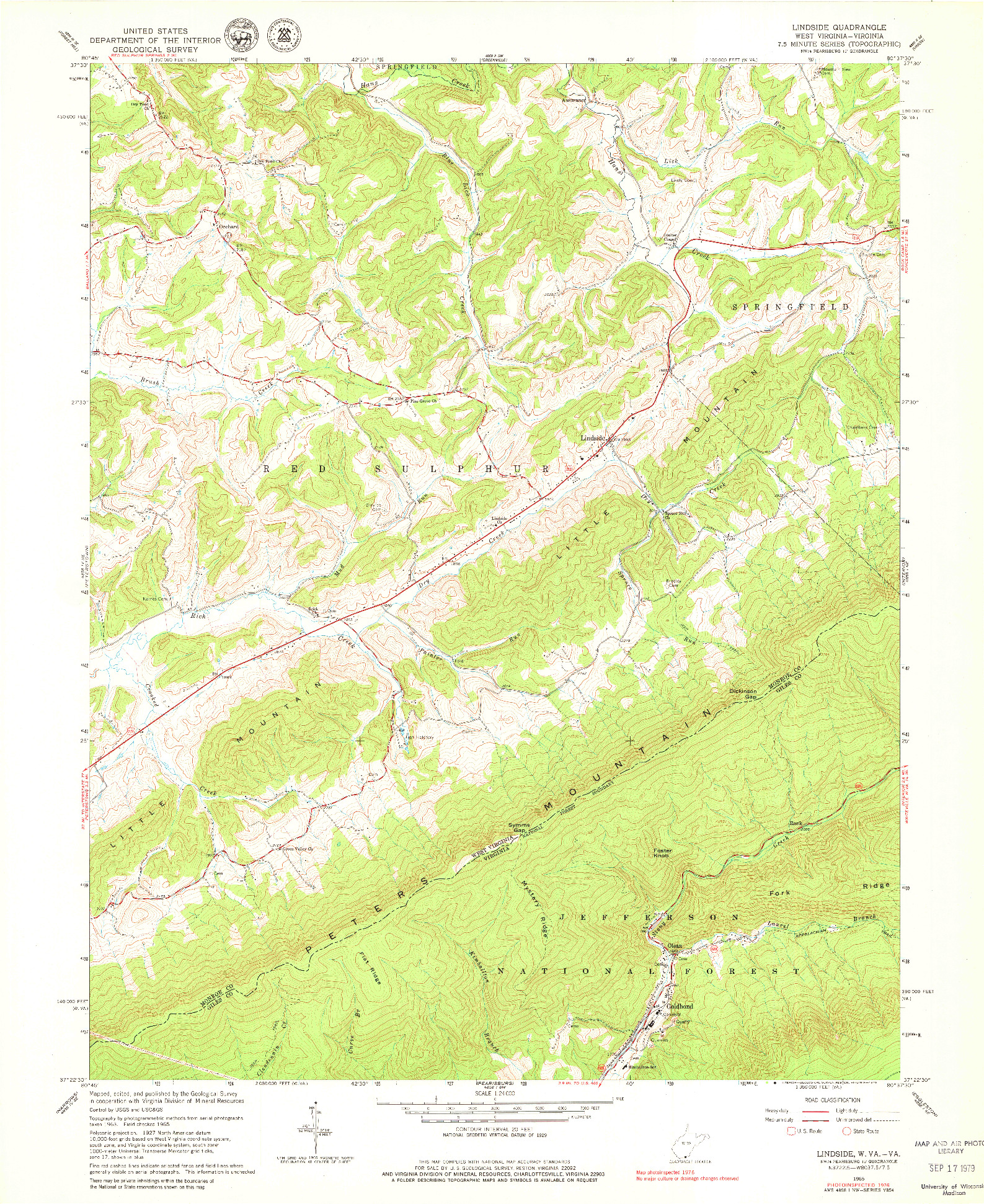 USGS 1:24000-SCALE QUADRANGLE FOR LINDSIDE, WV 1965