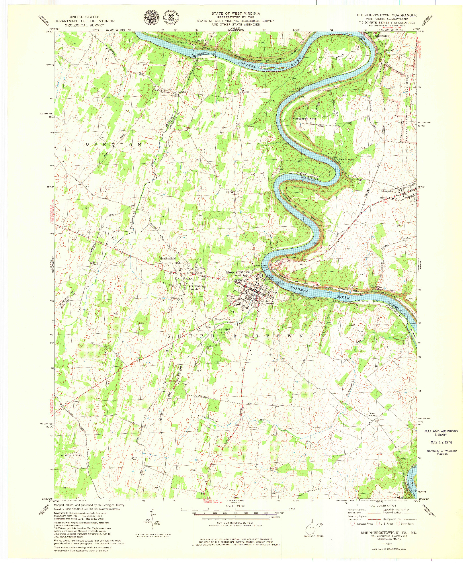 USGS 1:24000-SCALE QUADRANGLE FOR SHEPHERDSTOWN, WV 1978