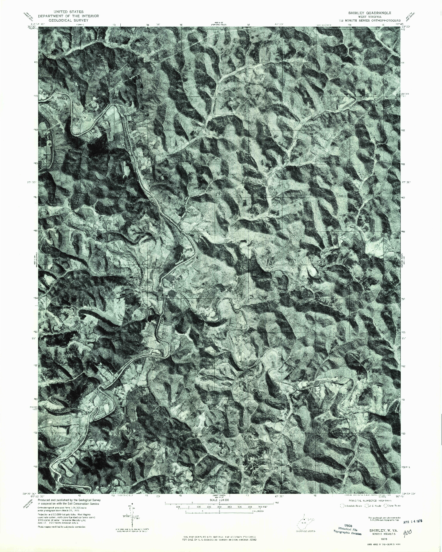 USGS 1:24000-SCALE QUADRANGLE FOR SHIRLEY, WV 1976