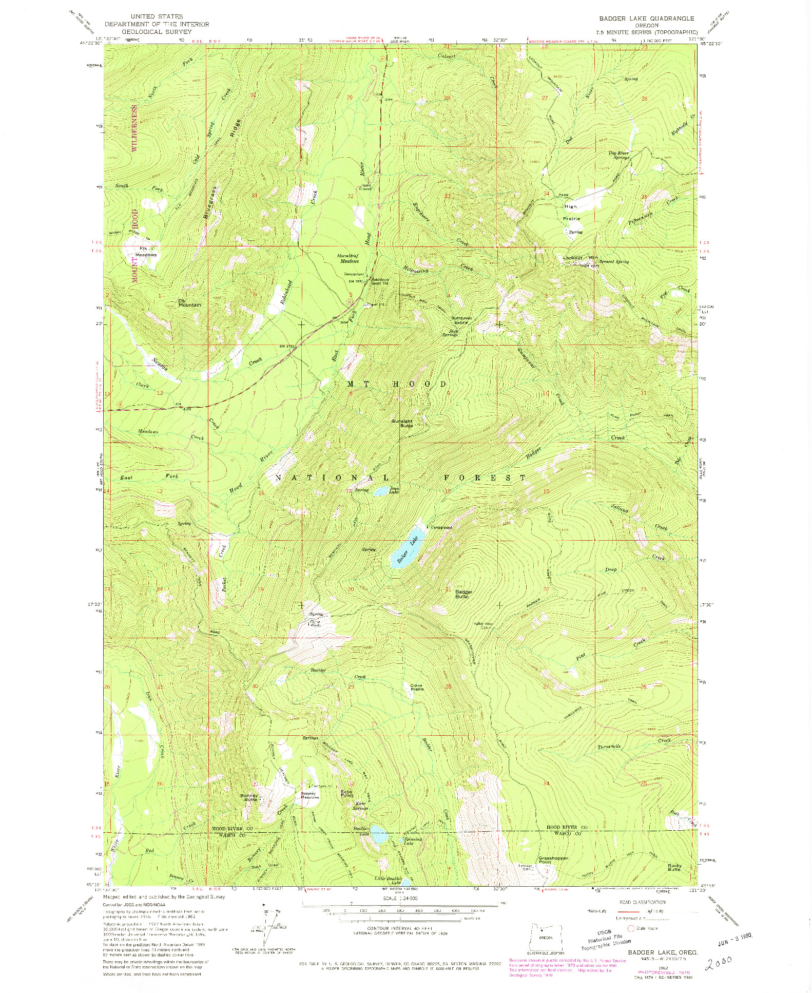USGS 1:24000-SCALE QUADRANGLE FOR BADGER LAKE, OR 1979