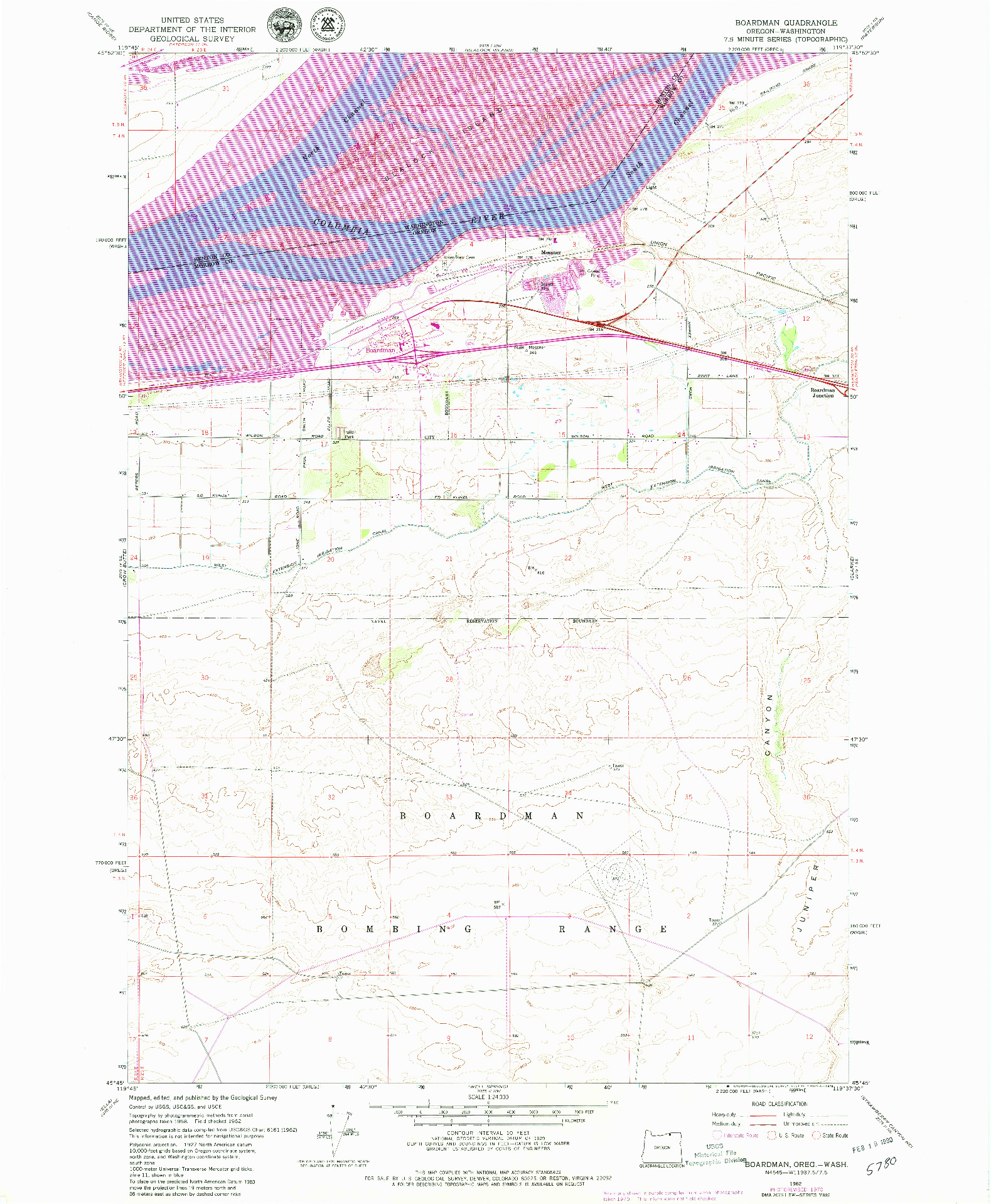 USGS 1:24000-SCALE QUADRANGLE FOR BOARDMAN, OR 1962