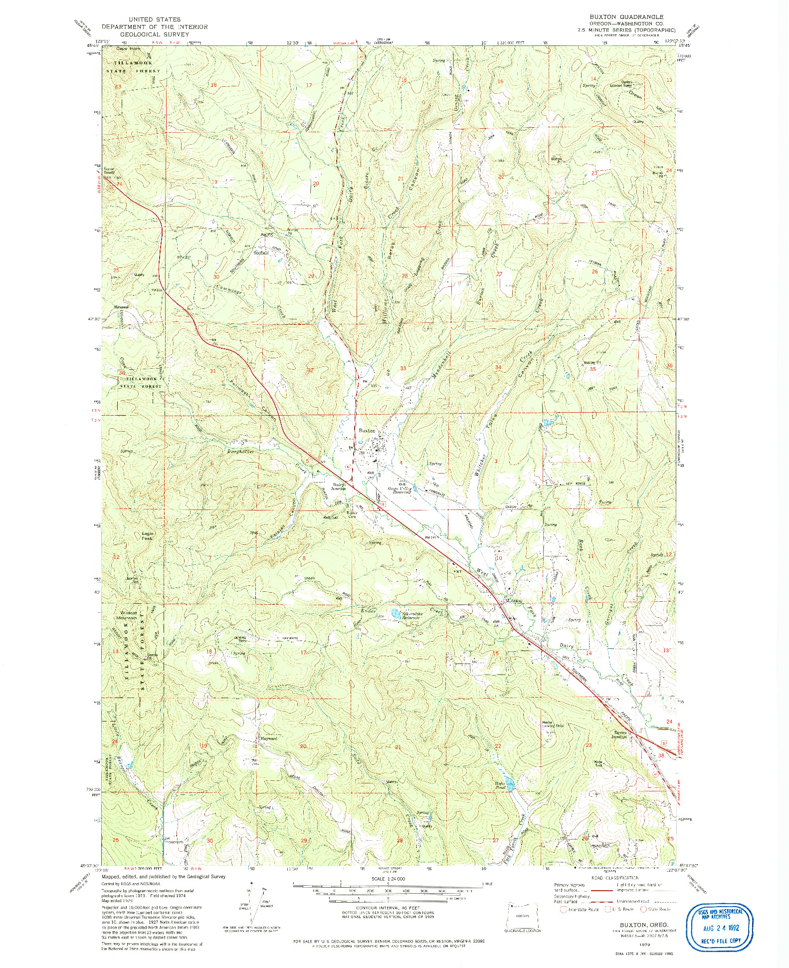 USGS 1:24000-SCALE QUADRANGLE FOR BUXTON, OR 1979