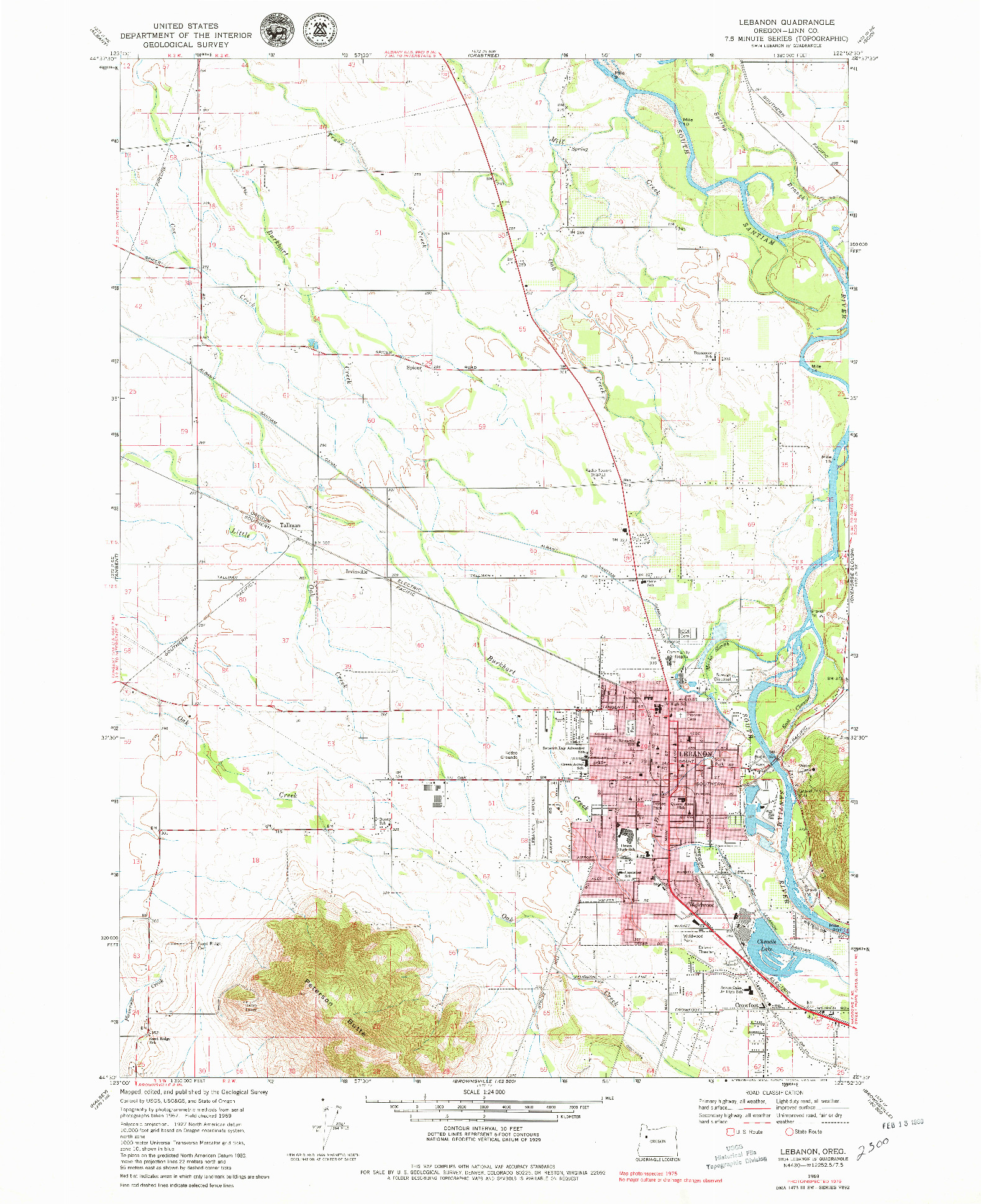 USGS 1:24000-SCALE QUADRANGLE FOR LEBANON, OR 1969