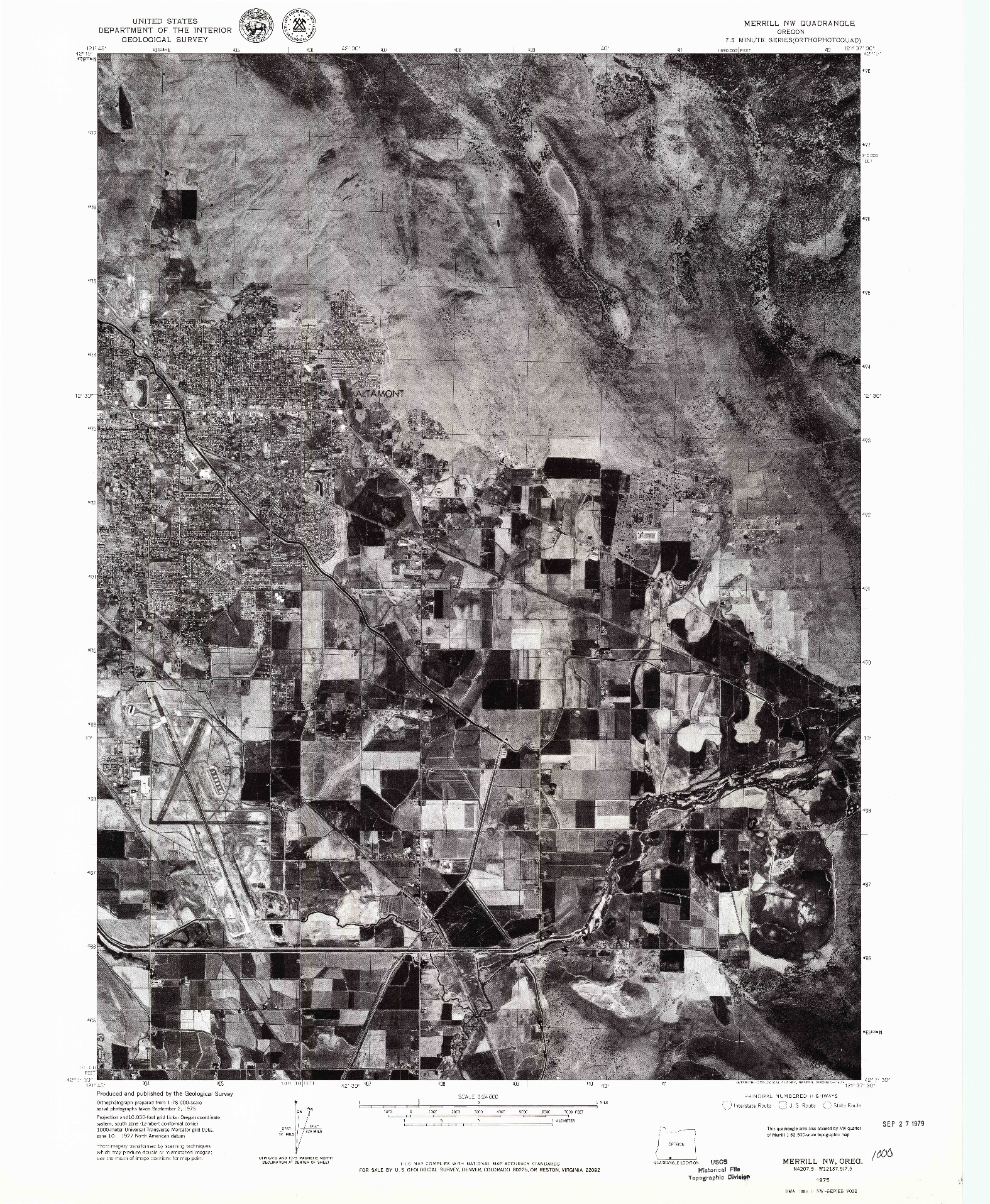 USGS 1:24000-SCALE QUADRANGLE FOR MERRILL NW, OR 1975