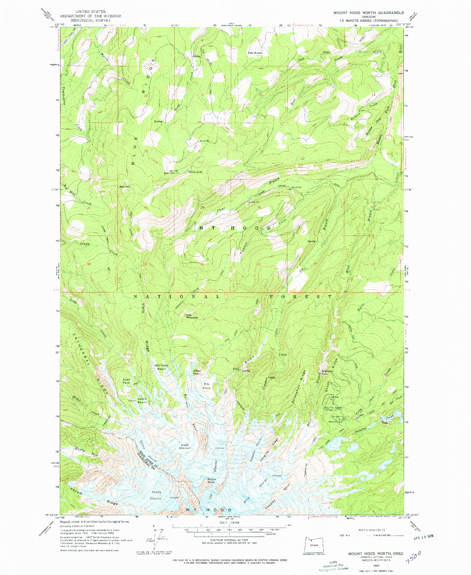 USGS 1:24000-SCALE QUADRANGLE FOR MOUNT HOOD NORTH, OR 1962