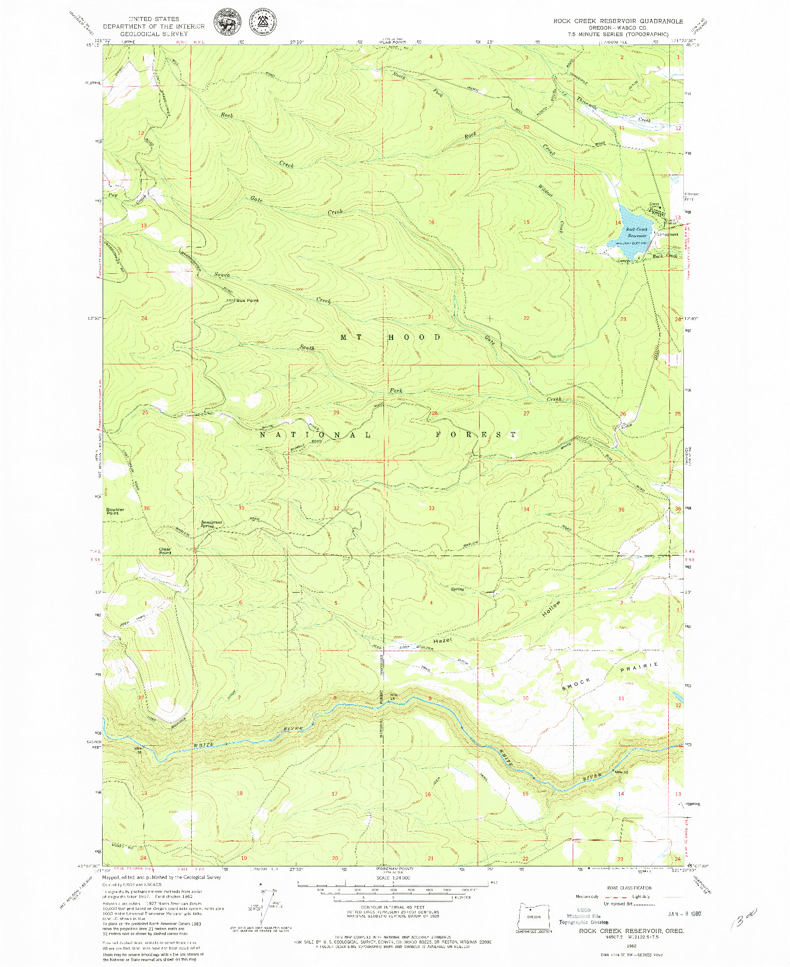 USGS 1:24000-SCALE QUADRANGLE FOR ROCK CREEK RESERVOIR, OR 1962