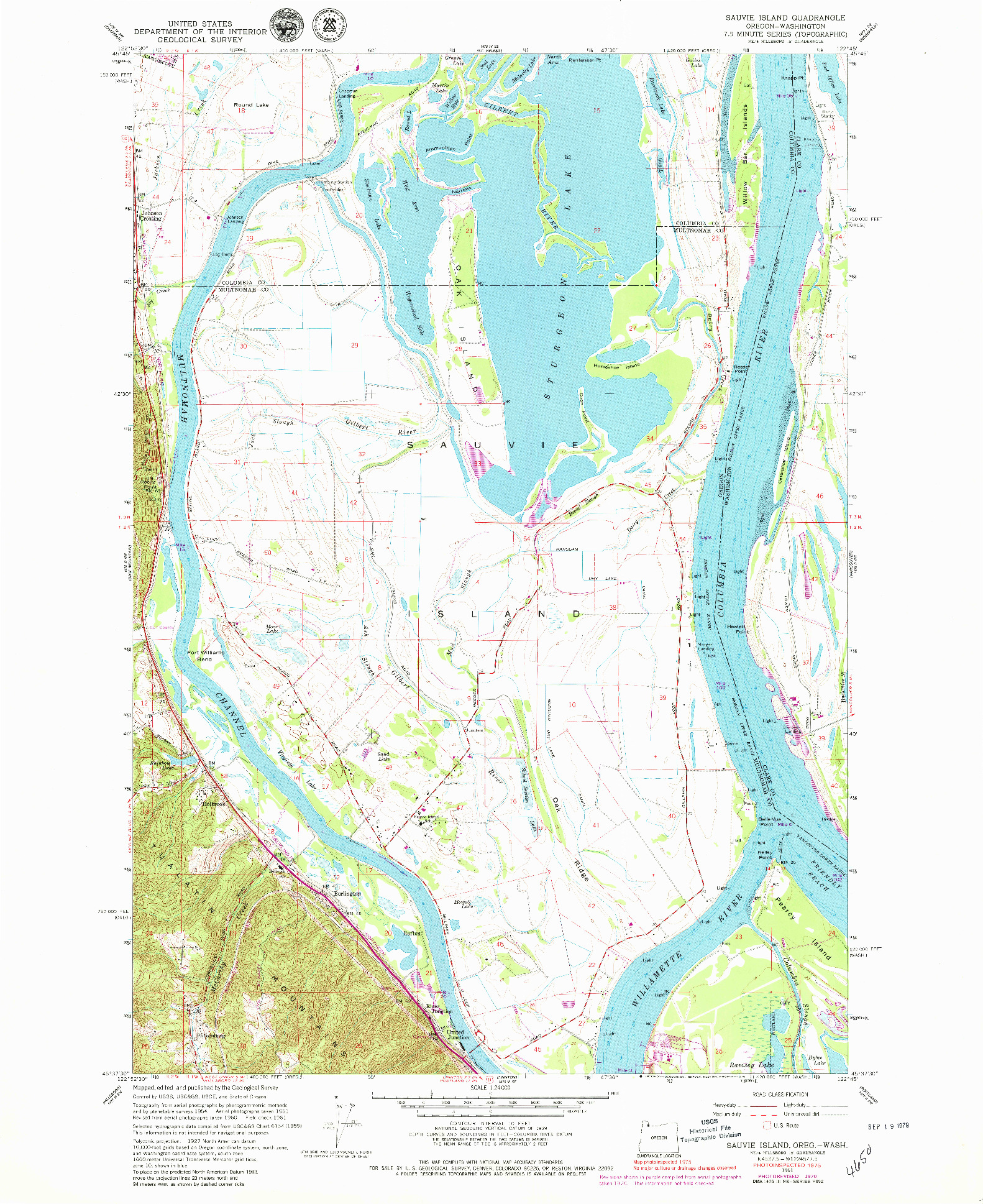 USGS 1:24000-SCALE QUADRANGLE FOR SAUVIE ISLAND, OR 1961