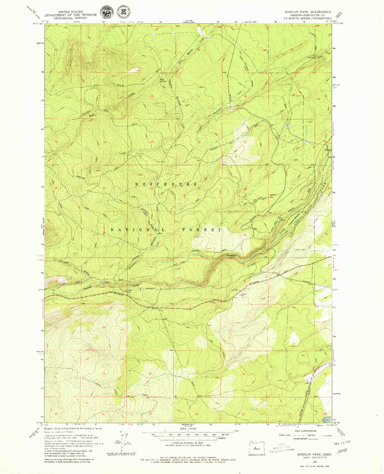 USGS 1:24000-SCALE QUADRANGLE FOR SHEVLIN PARK, OR 1962