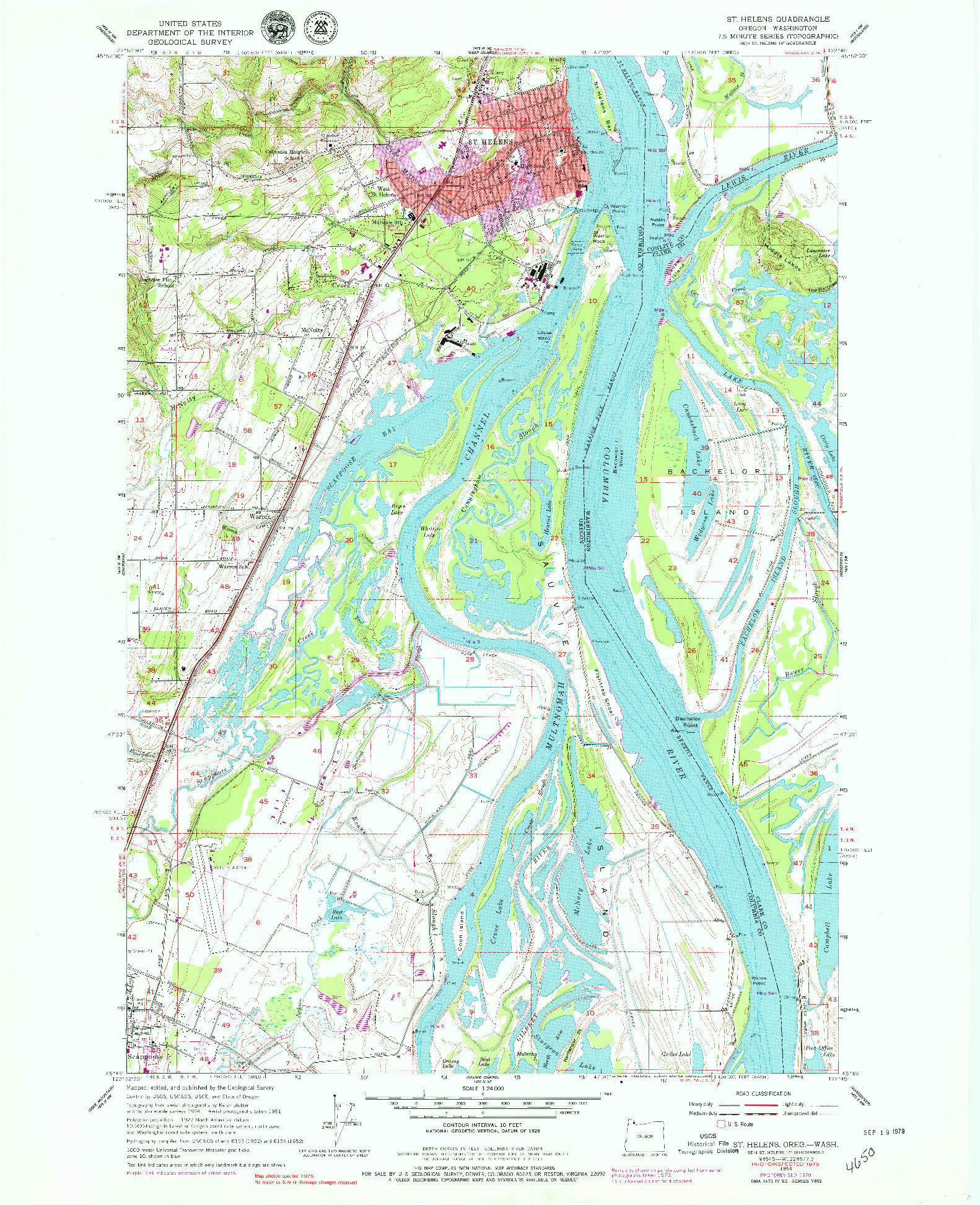 USGS 1:24000-SCALE QUADRANGLE FOR ST. HELENS, OR 1954