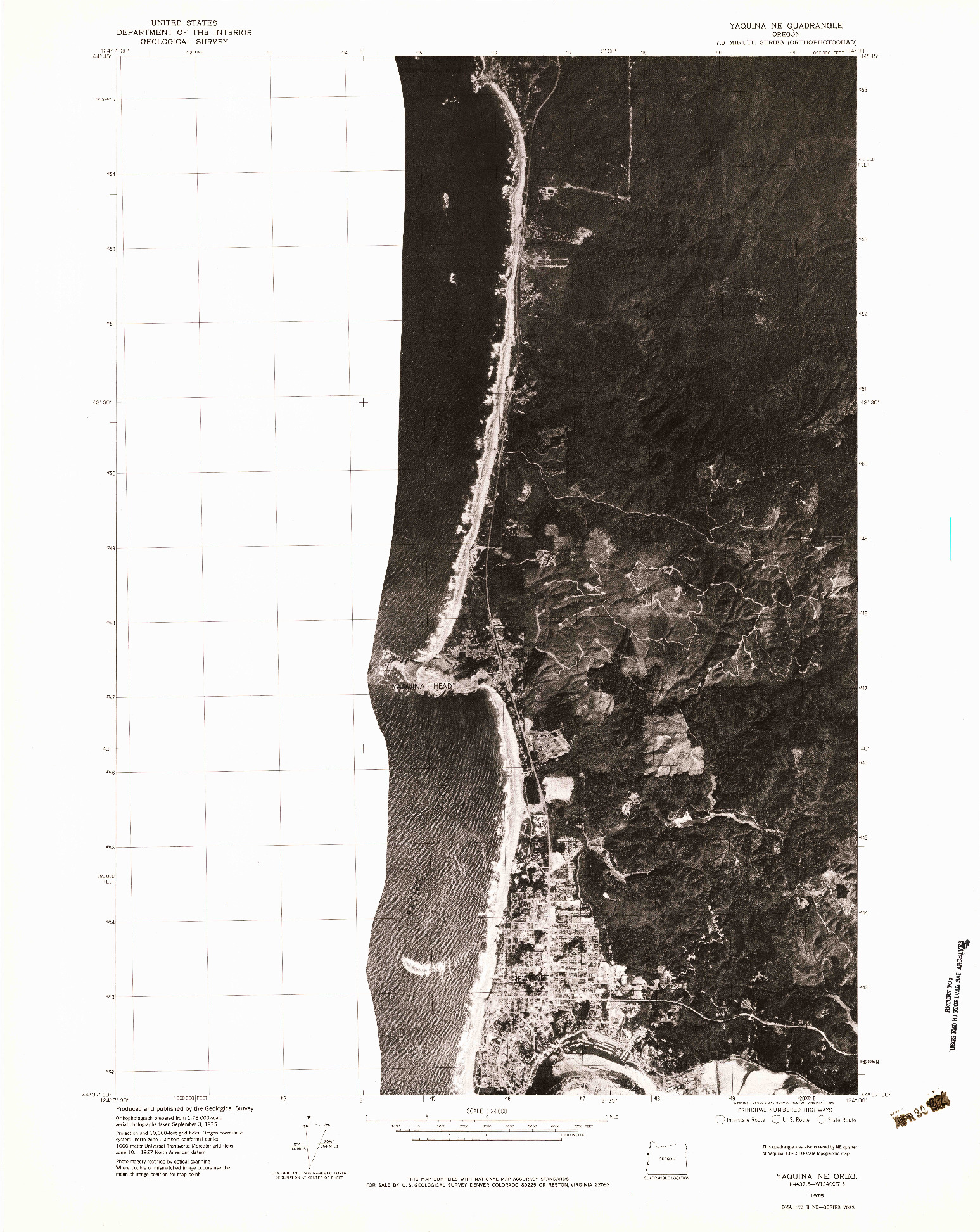 USGS 1:24000-SCALE QUADRANGLE FOR YAQUINA NE, OR 1975