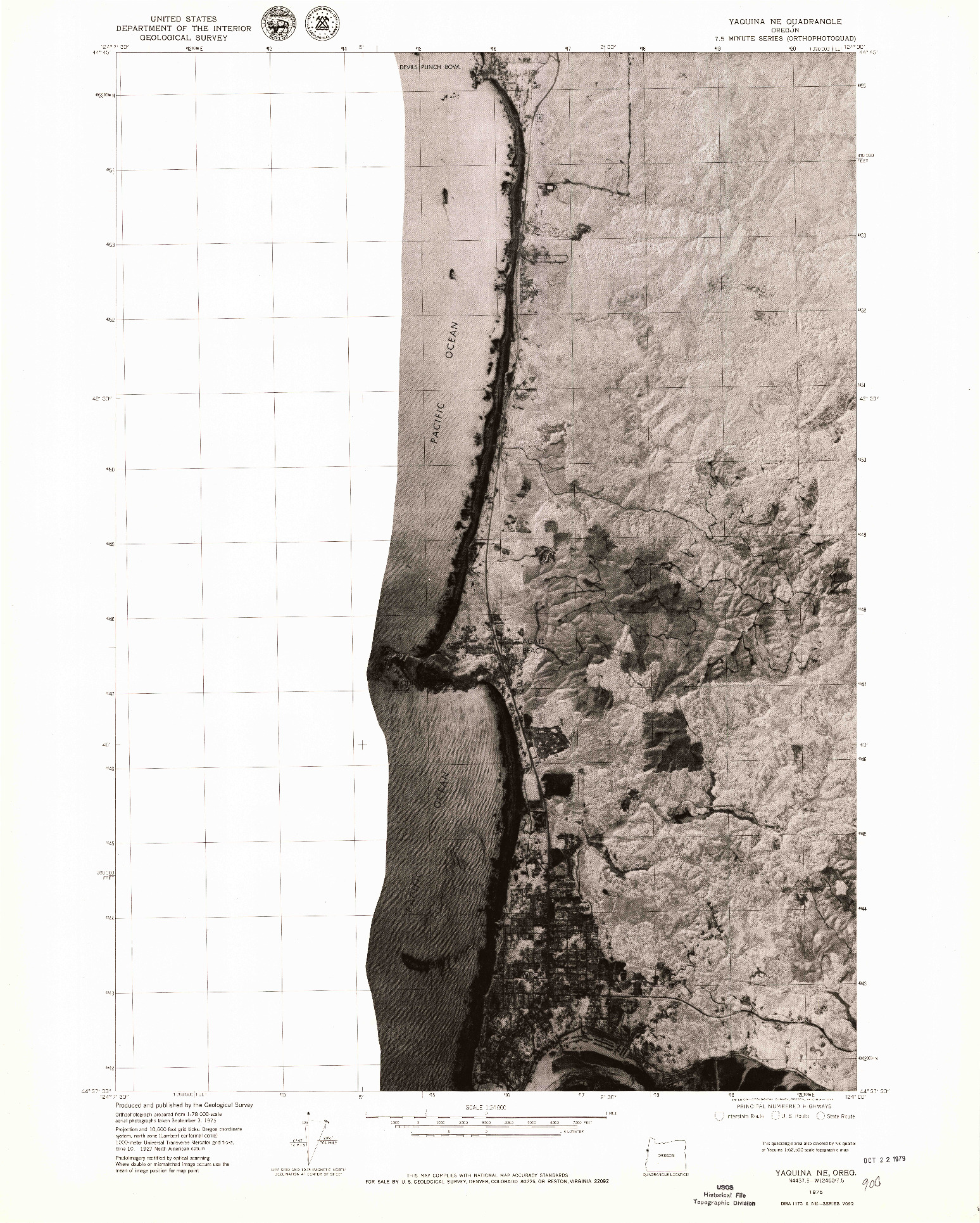 USGS 1:24000-SCALE QUADRANGLE FOR YAQUINA NE, OR 1975