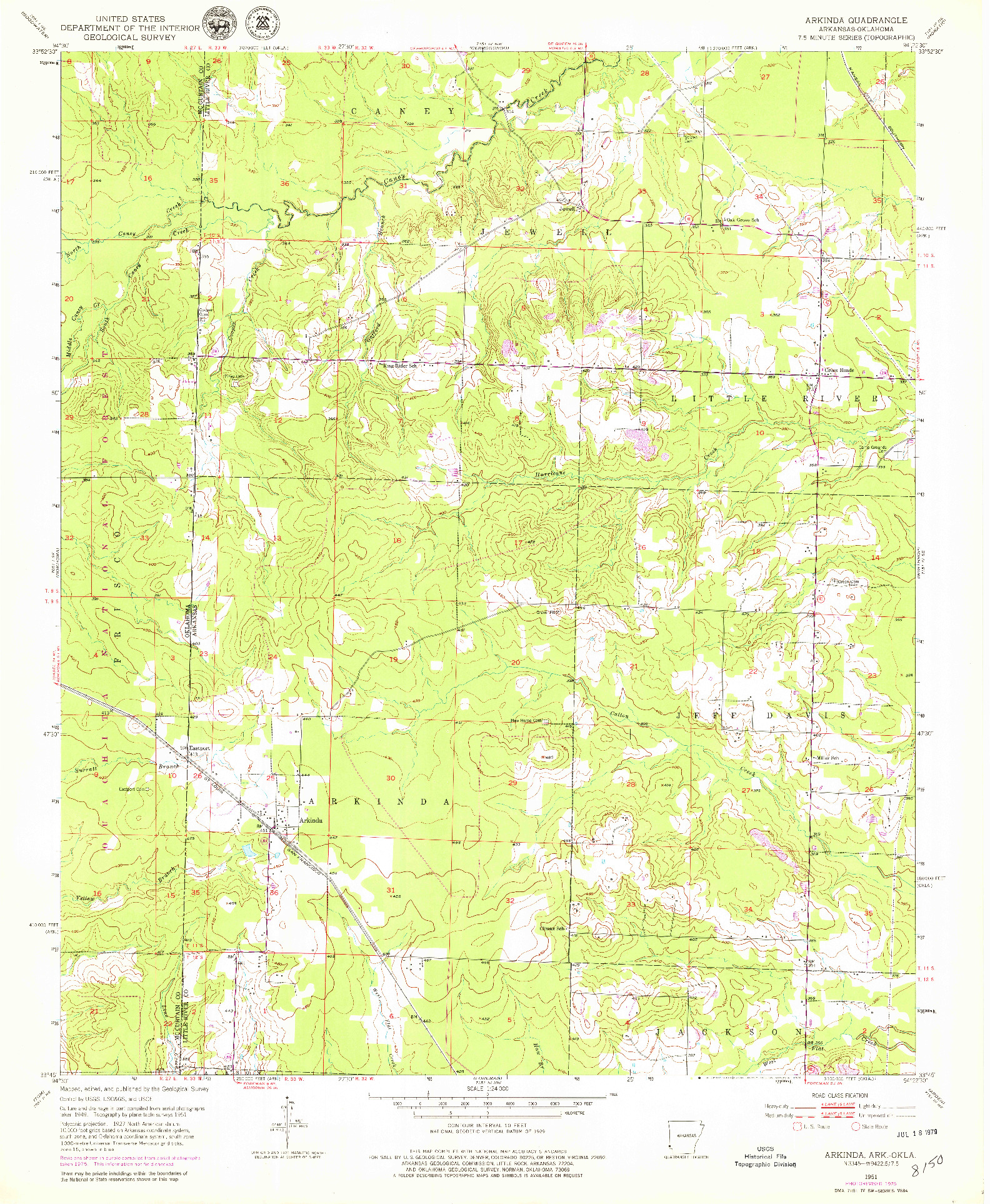 USGS 1:24000-SCALE QUADRANGLE FOR ARKINDA, AR 1951