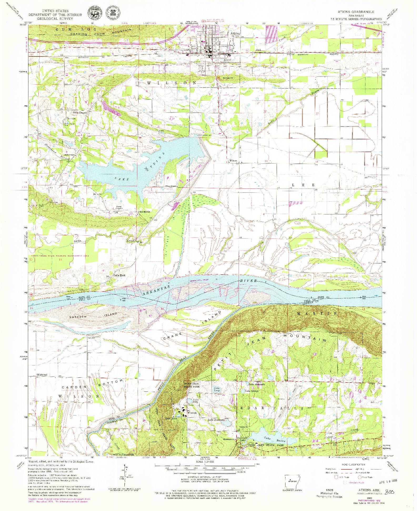 USGS 1:24000-SCALE QUADRANGLE FOR ATKINS, AR 1961