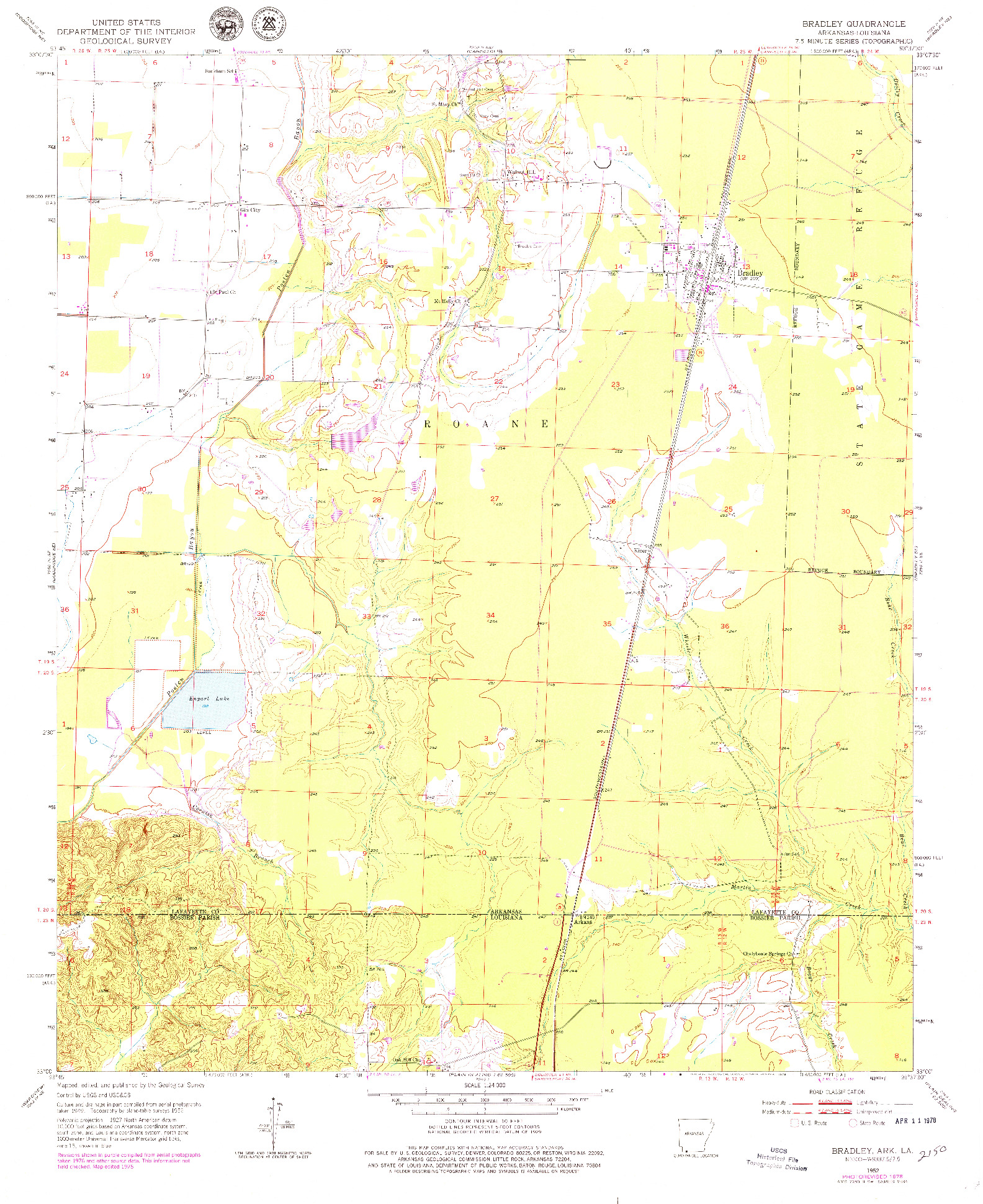 USGS 1:24000-SCALE QUADRANGLE FOR BRADLEY, AR 1952